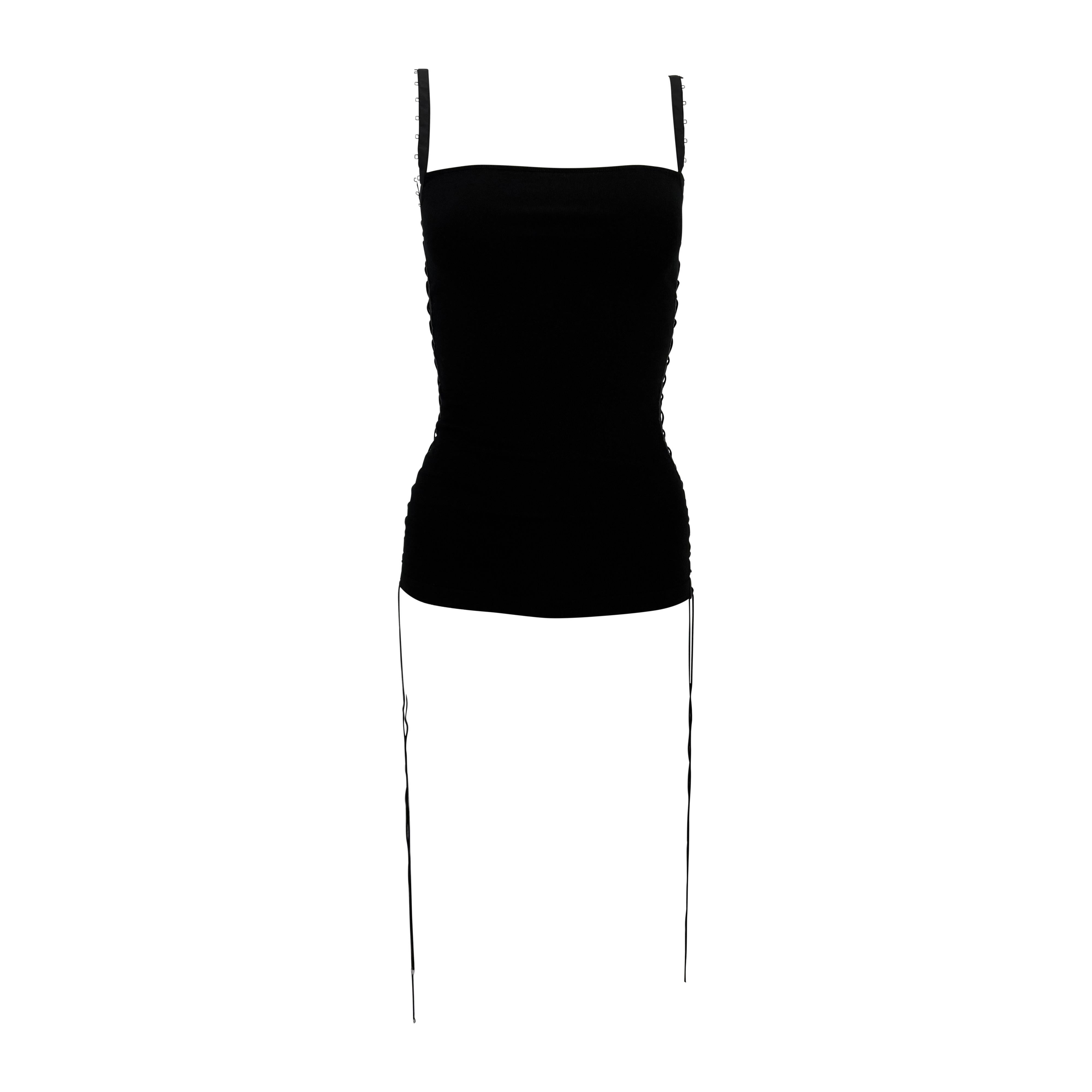 F/W 2003 Dolce & Gabbana Black Stretch Corset Lace-Up Tank Top For Sale 2