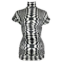 F/W 2003 Dolce & Gabbana Black & White Geometric Stretch Silk Tunic Top