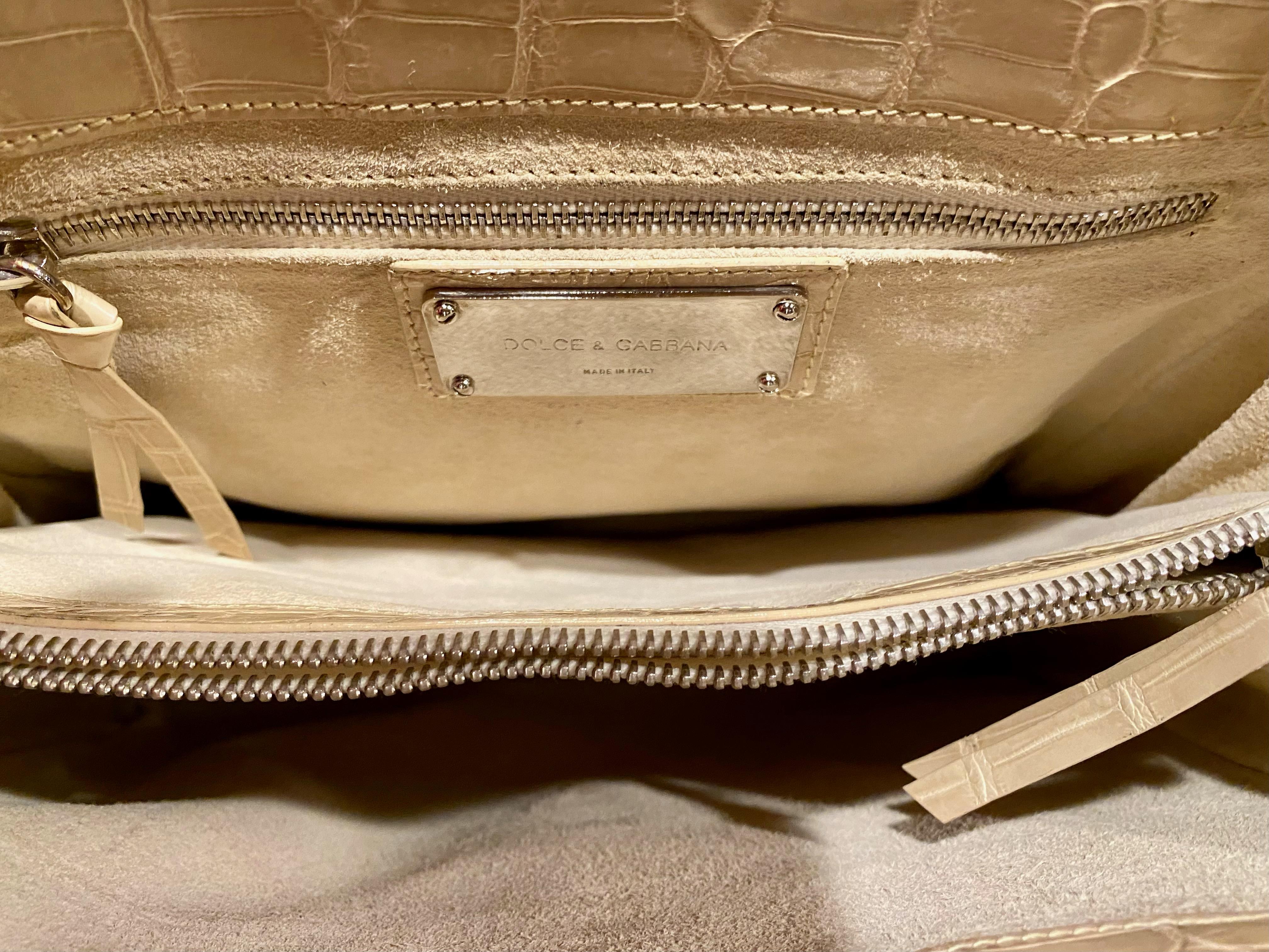 A/I 2003 Dolce & Gabbana Borsa a tracolla grande in coccodrillo techno romantico beige in vendita 6