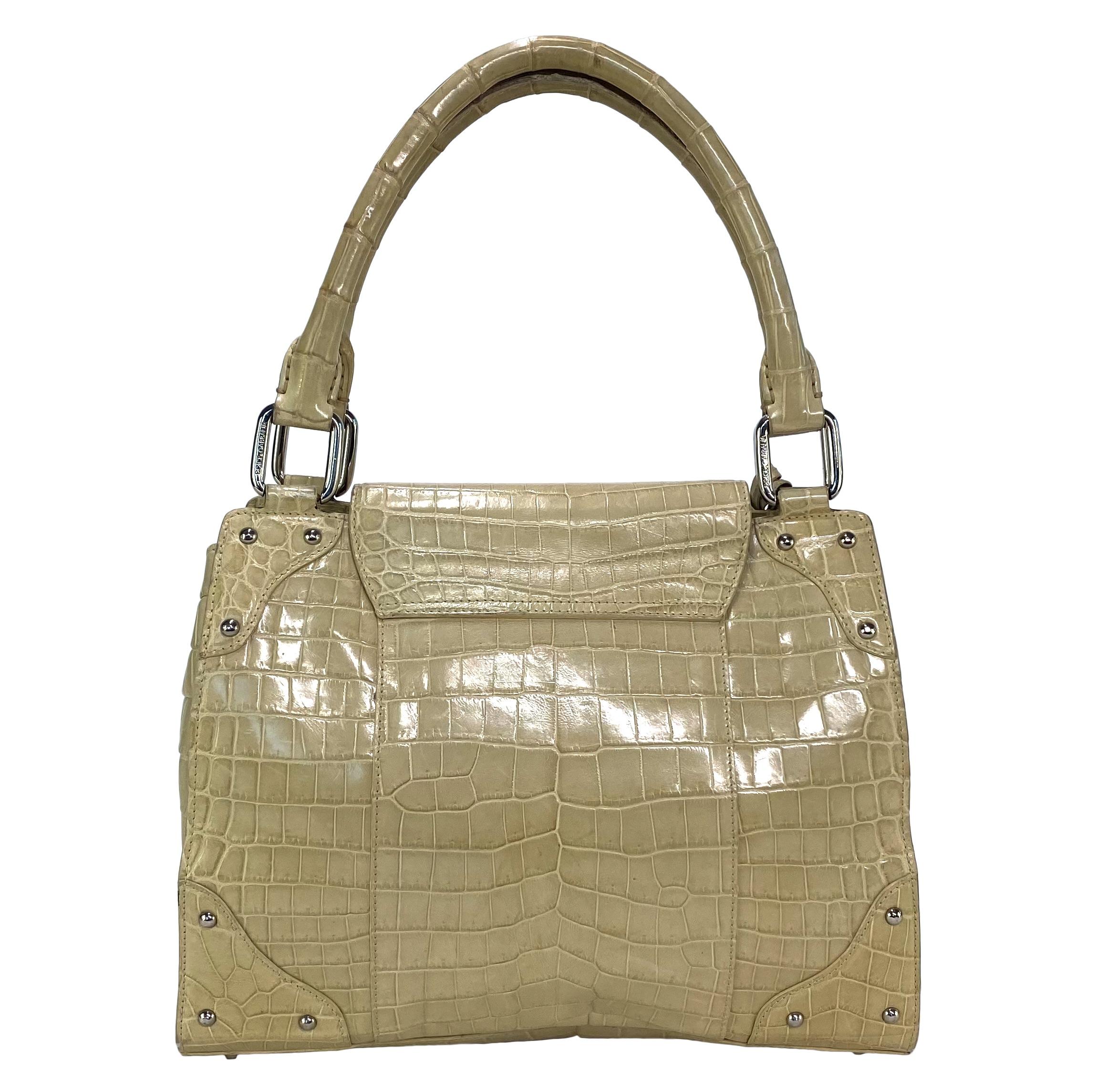 F/W 2003 Dolce & Gabbana Crocodile Techno Romantic Large Beige Shoulder Bag For Sale 1