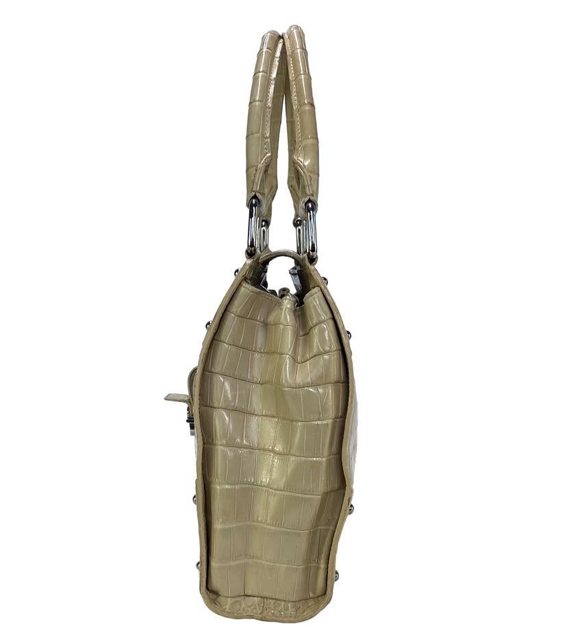 F/W 2003 Dolce & Gabbana Crocodile Techno Romantic Large Beige Shoulder Bag For Sale 3