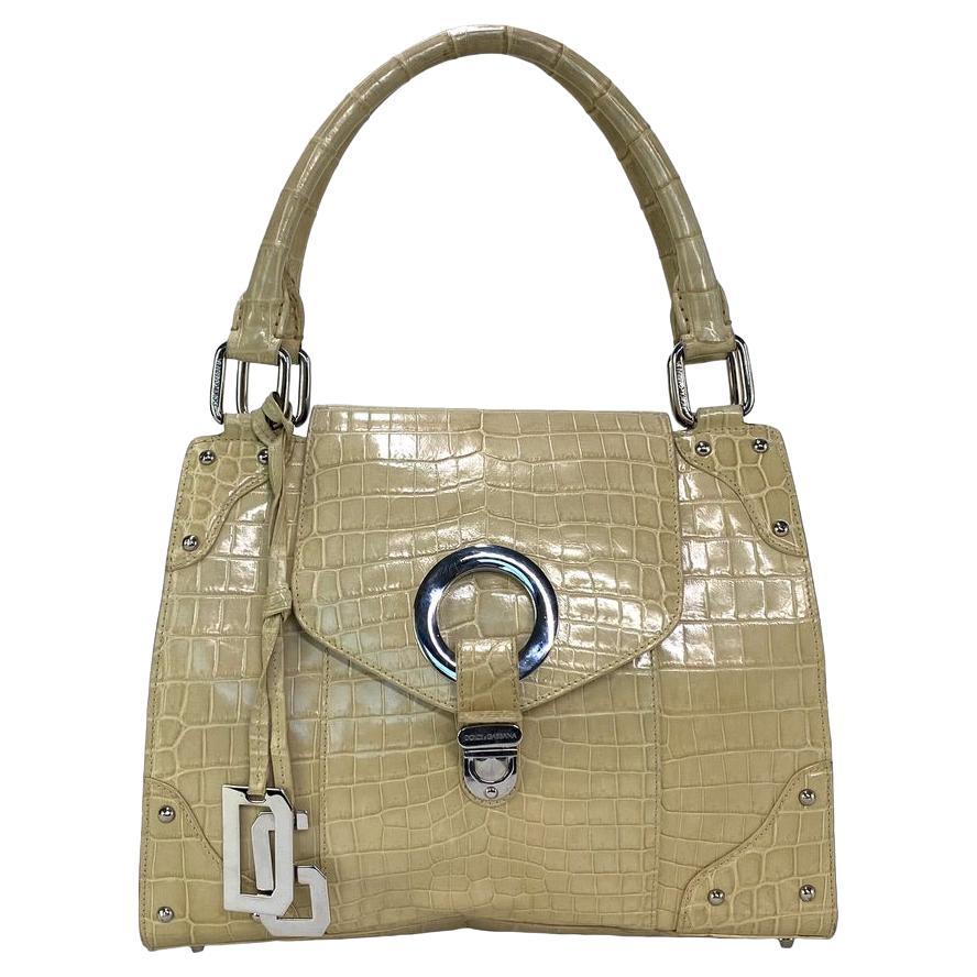 F/W 2003 Dolce & Gabbana Crocodile Techno Romantic Large Beige Shoulder Bag