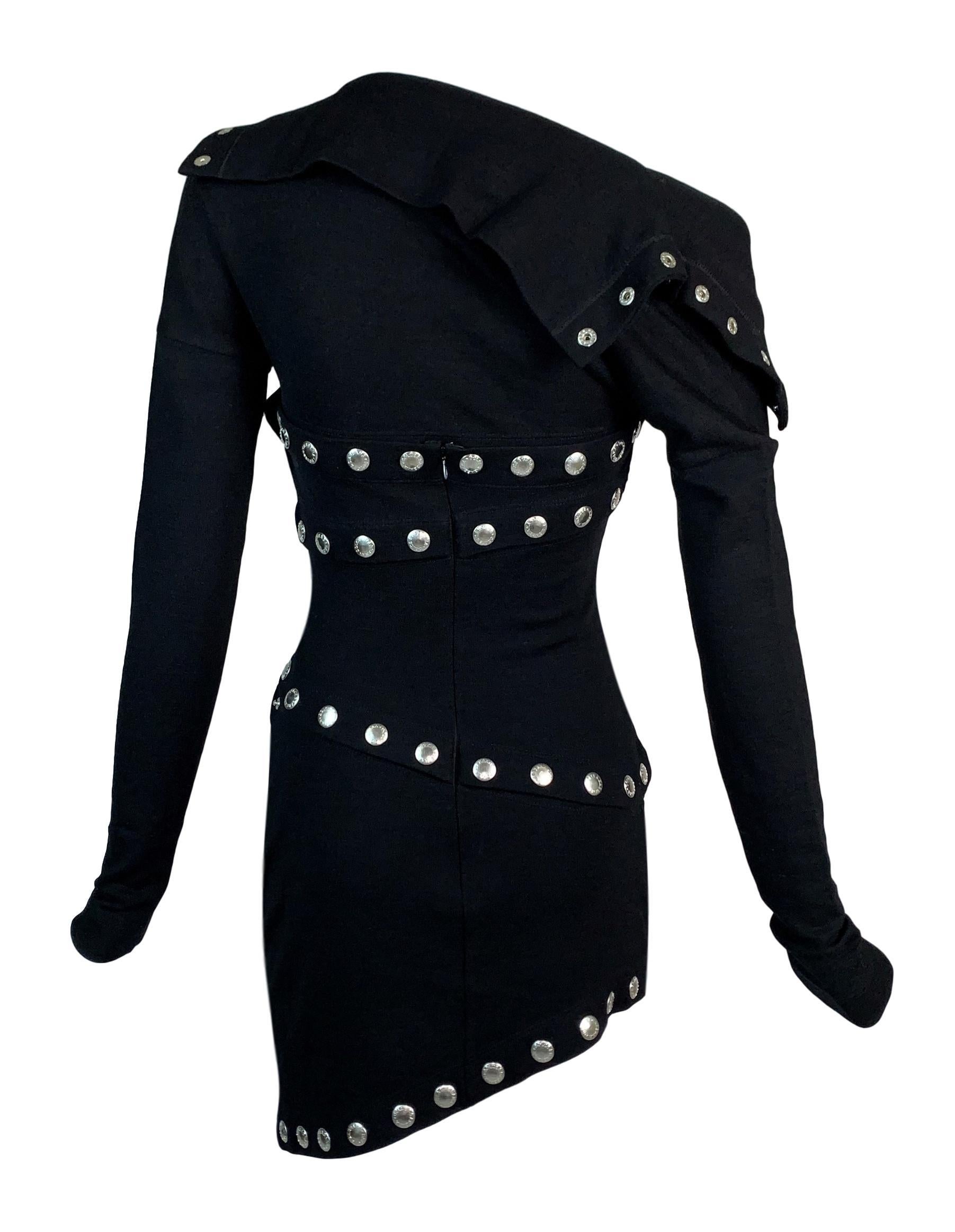 F/W 2003 Dolce & Gabbana Runway Black Snap-Up L/S Wiggle Dress In Good Condition In Yukon, OK