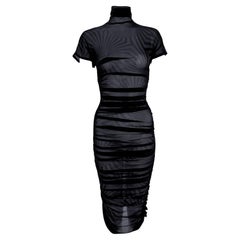 F/W 2003 Dolce & Gabbana Runway Sheer Black Blue Op Art Print Ruched Dress