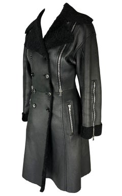 F/W 2003 Dolce & Gabbana Shearling Lined Black Leather Adjustable Zip Coat