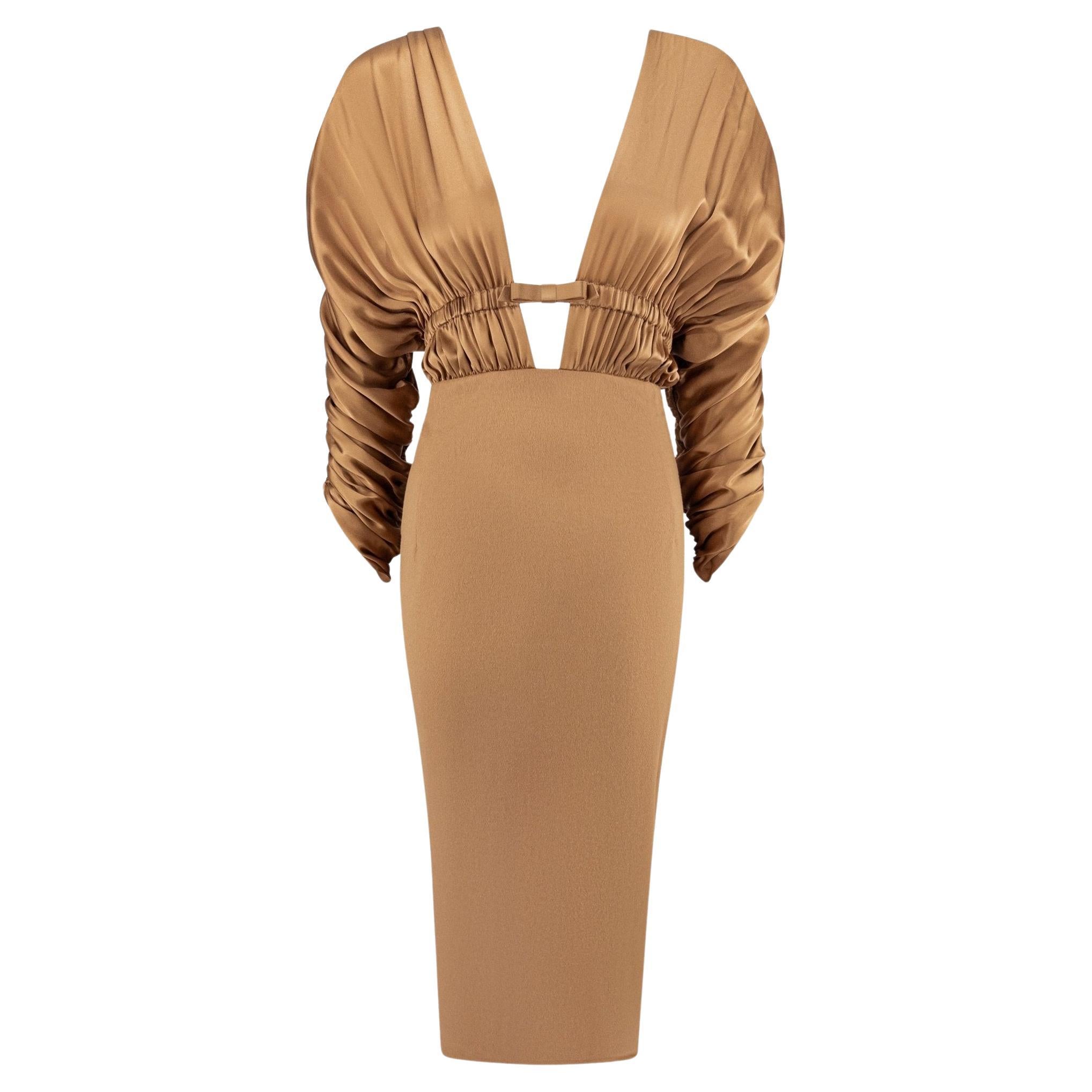 F/W 2003 Gianfranco Ferré Beyoncé Runway Plunging Long Sleeve Cocktail Dress