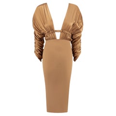 F/W 2003 Gianfranco Ferré Beyoncé Laufsteg Tief ausgeschnittenes langärmeliges Cocktailkleid