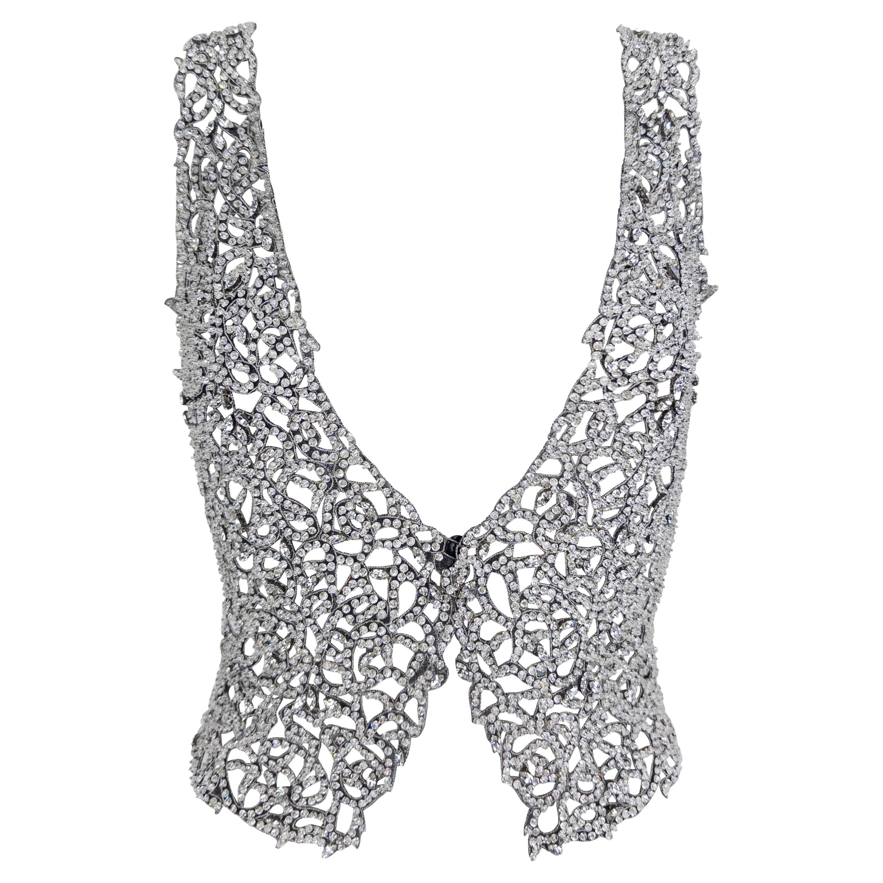 F/W 2003 Giorgio Armani Crystal Rhinestone Beaded Silk Filigree Sleeveless Vest For Sale