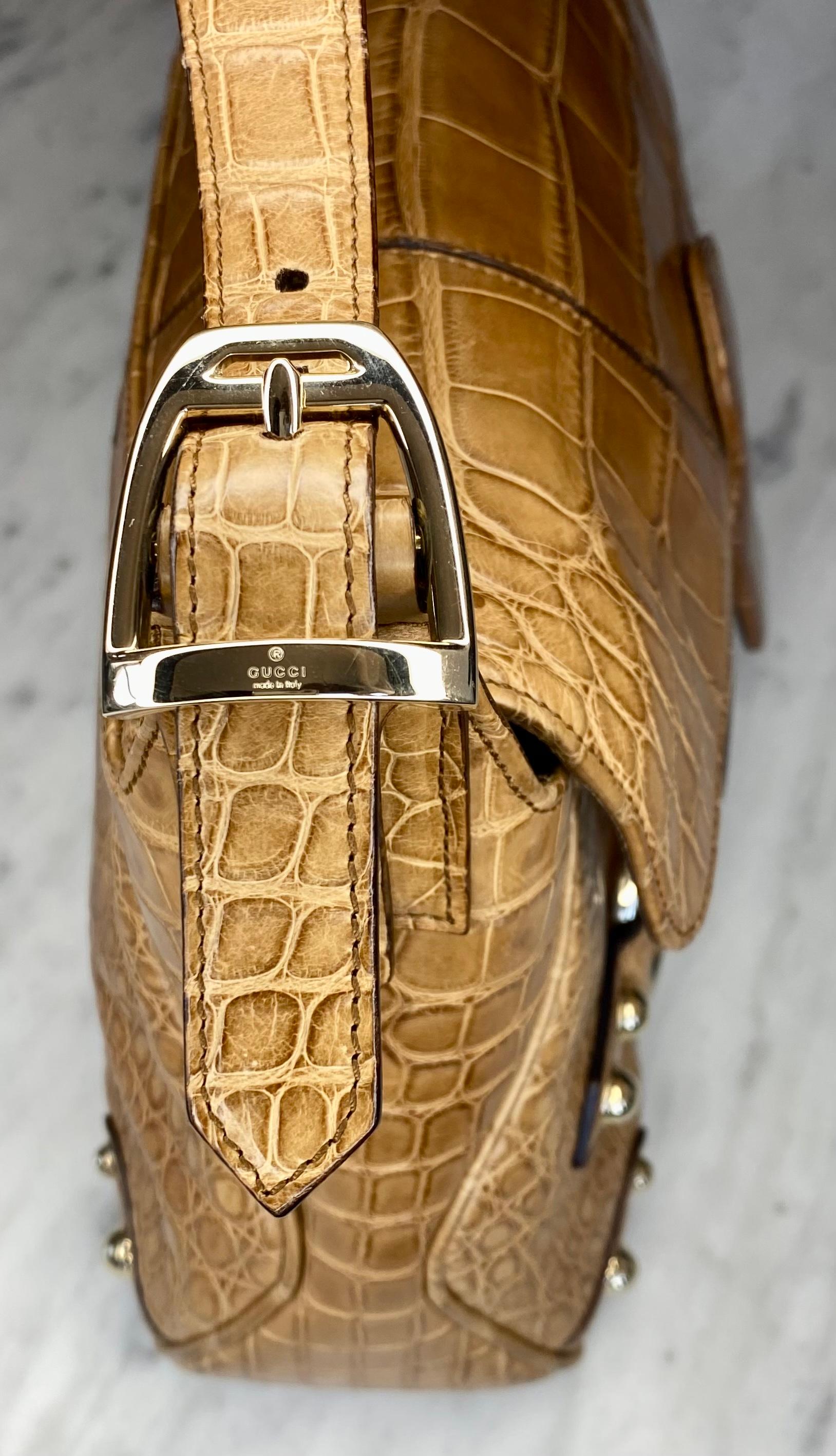 F/W 2003 Gucci by Tom Ford Alligator Horse Bit Shoulder Bag Saddle For Sale 2