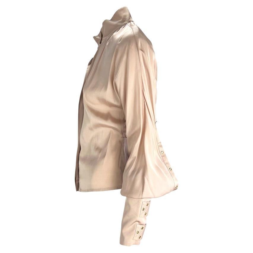 F/W 2003 Gucci by Tom Ford Beige Silk Strap Long Sleeve Top In Good Condition For Sale In West Hollywood, CA