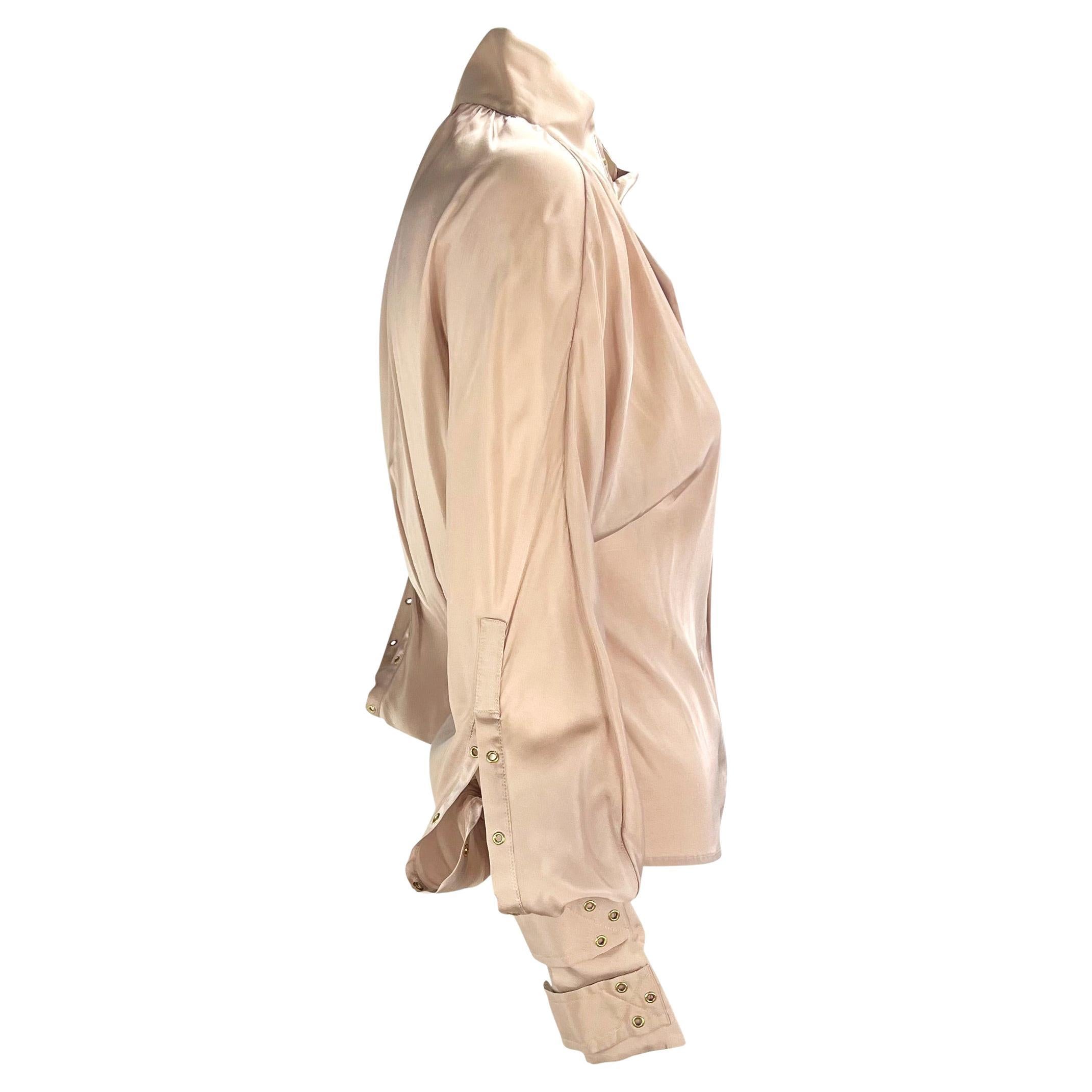 F/W 2003 Gucci by Tom Ford Beige Silk Strap Long Sleeve Top For Sale 1