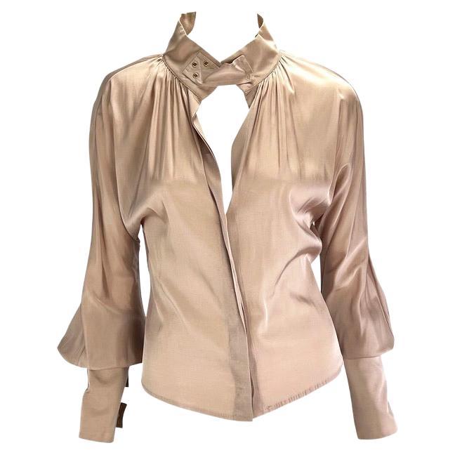 F/W 2003 Gucci by Tom Ford Beige Silk Strap Long Sleeve Top For Sale