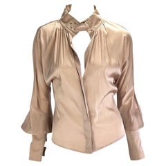 F/W 2003 Gucci by Tom Ford Beigefarbenes langärmeliges Top mit Seidenriemen und langen