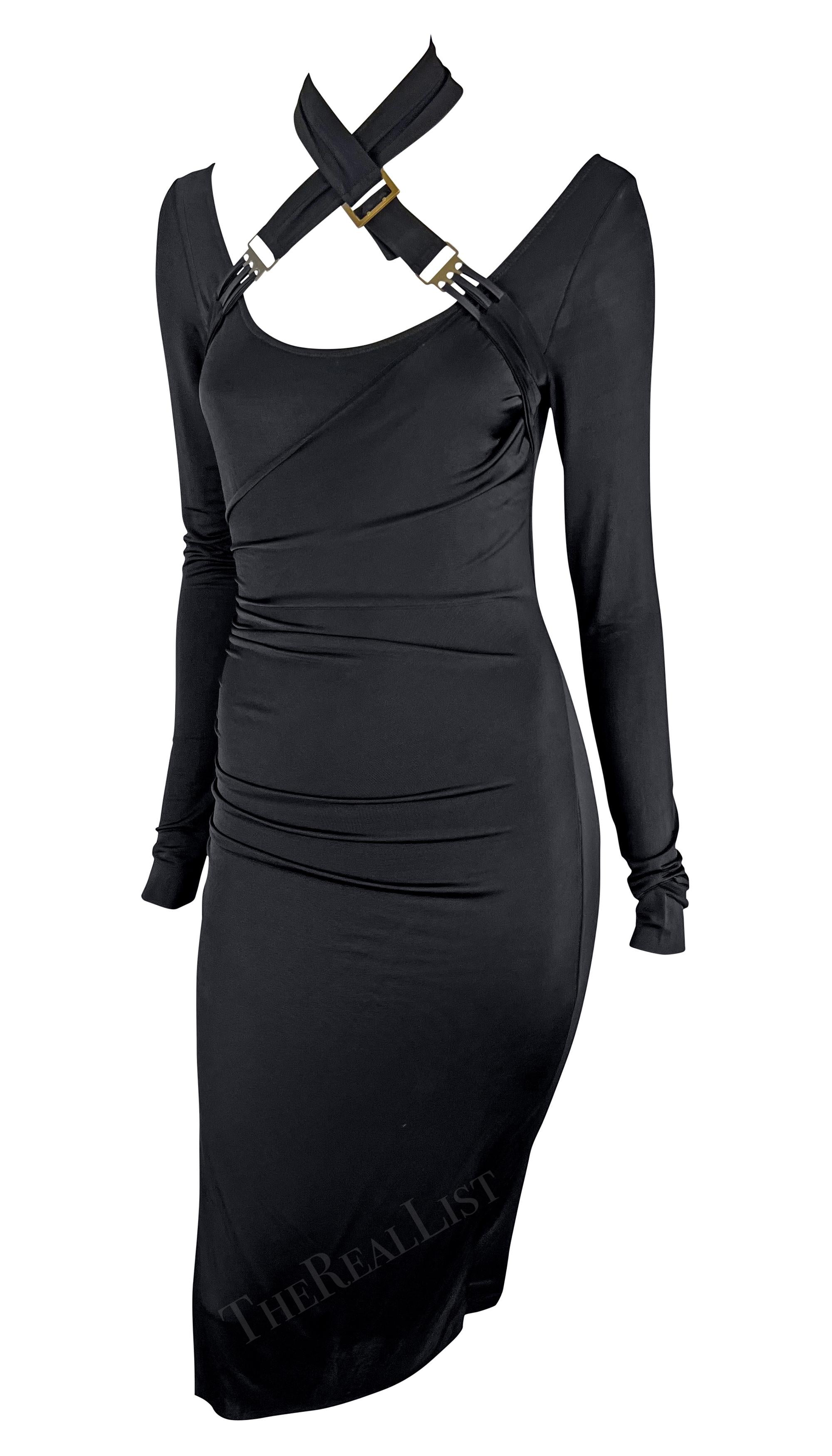 F/W 2003 Gucci by Tom Ford Black Bondage Strap Convertible Stretch Bodycon Dress In Excellent Condition For Sale In West Hollywood, CA