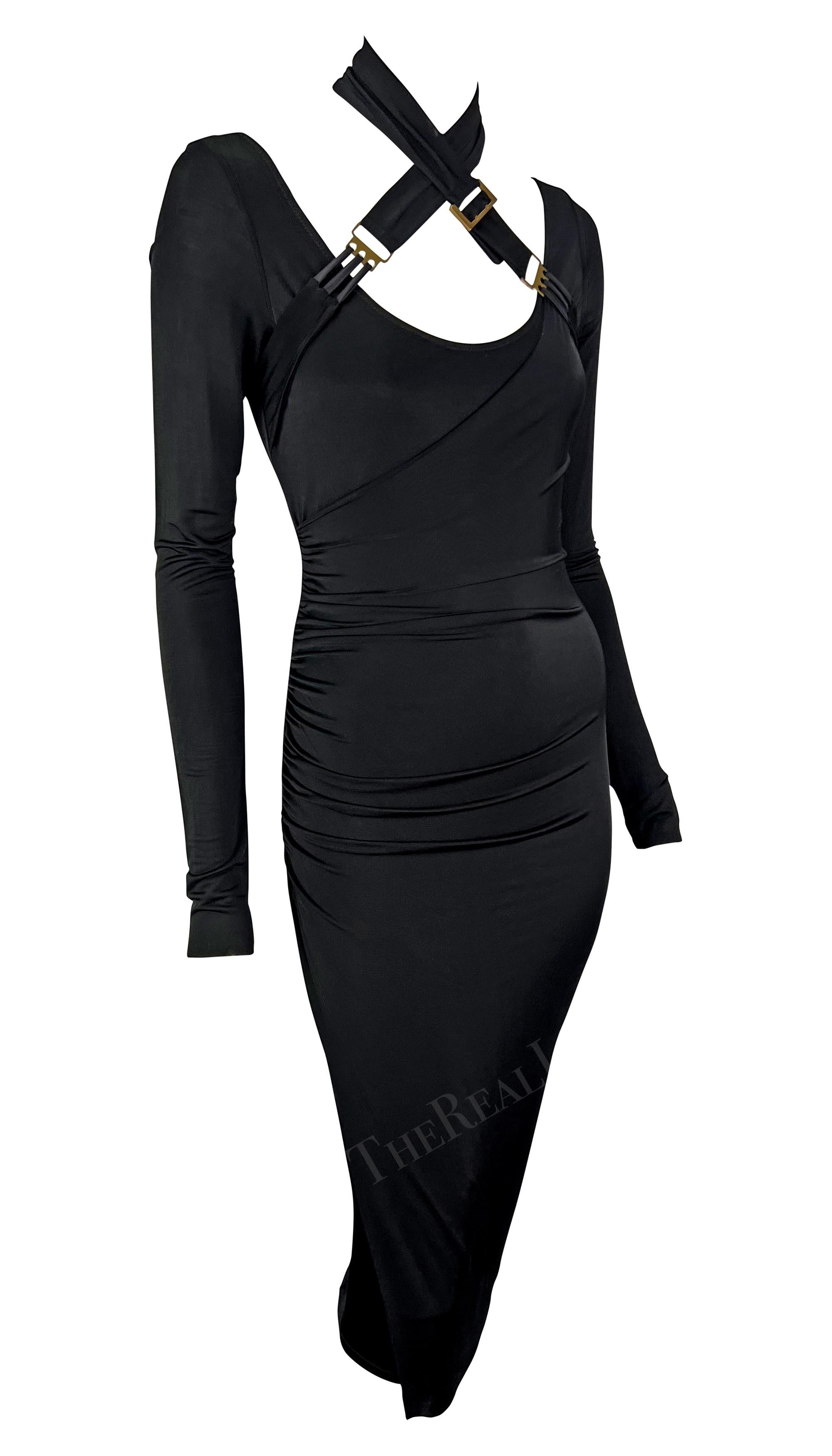 F/W 2003 Gucci by Tom Ford Black Bondage Strap Convertible Stretch Bodycon Dress For Sale 3