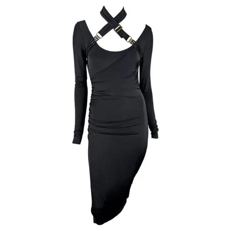 A/I 2003 Gucci by Tom Ford Vestito Bodycon Stretch con cinturino bondage nero e convertibile
