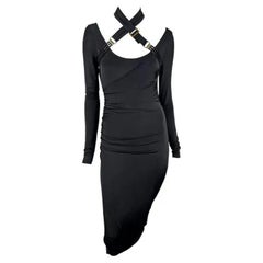 A/I 2003 Gucci by Tom Ford Vestito Bodycon Stretch con cinturino bondage nero e convertibile