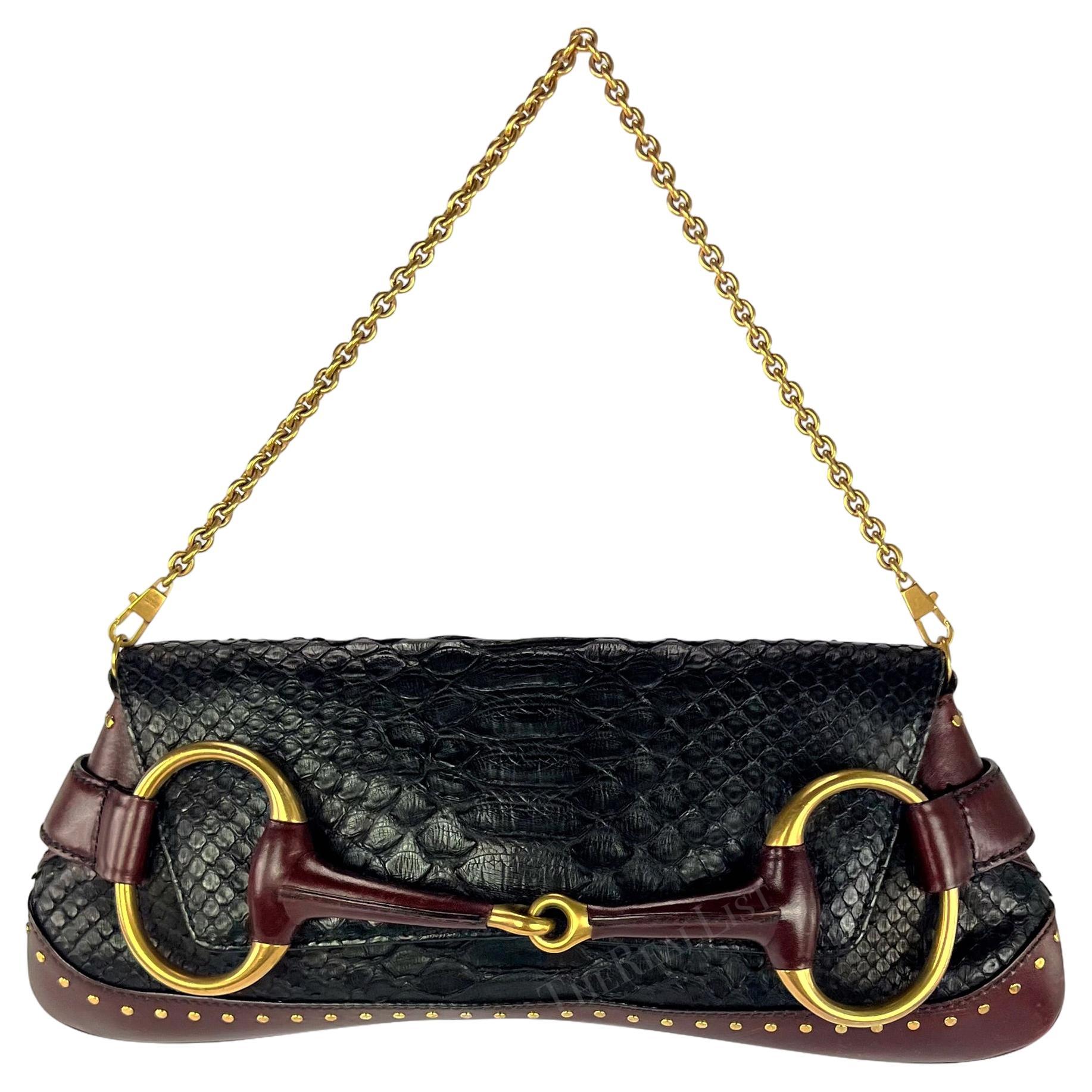 F/W 2003 Gucci by Tom Ford Black Python Burgundy Horsebit Large Convertible Bag