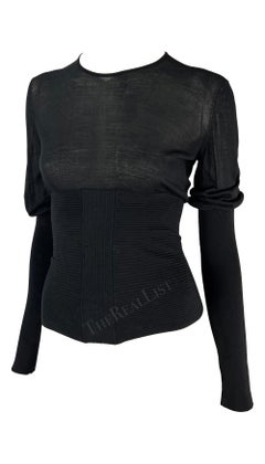 F/W 2003 Gucci by Tom Ford Black Ribbed Sheer Sweater Top