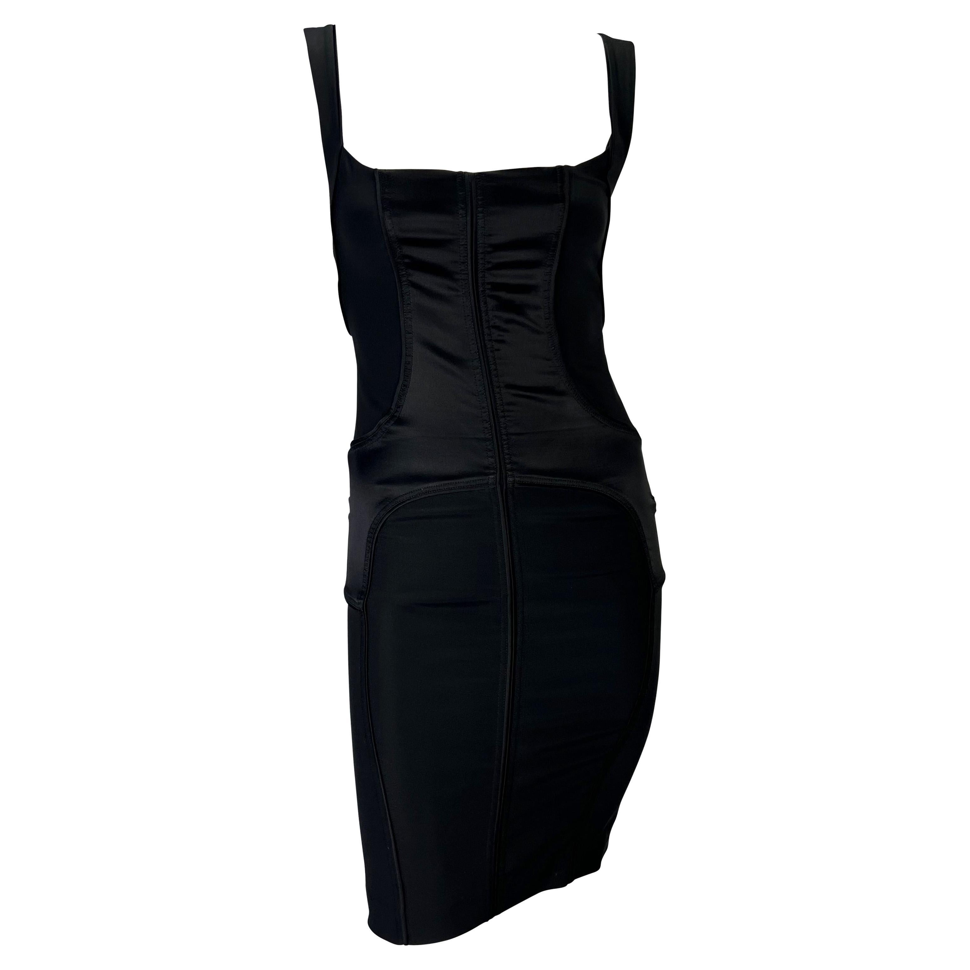 F/W 2003 Gucci by Tom Ford Black Satin Panel Stretch Bodycon Dress For Sale