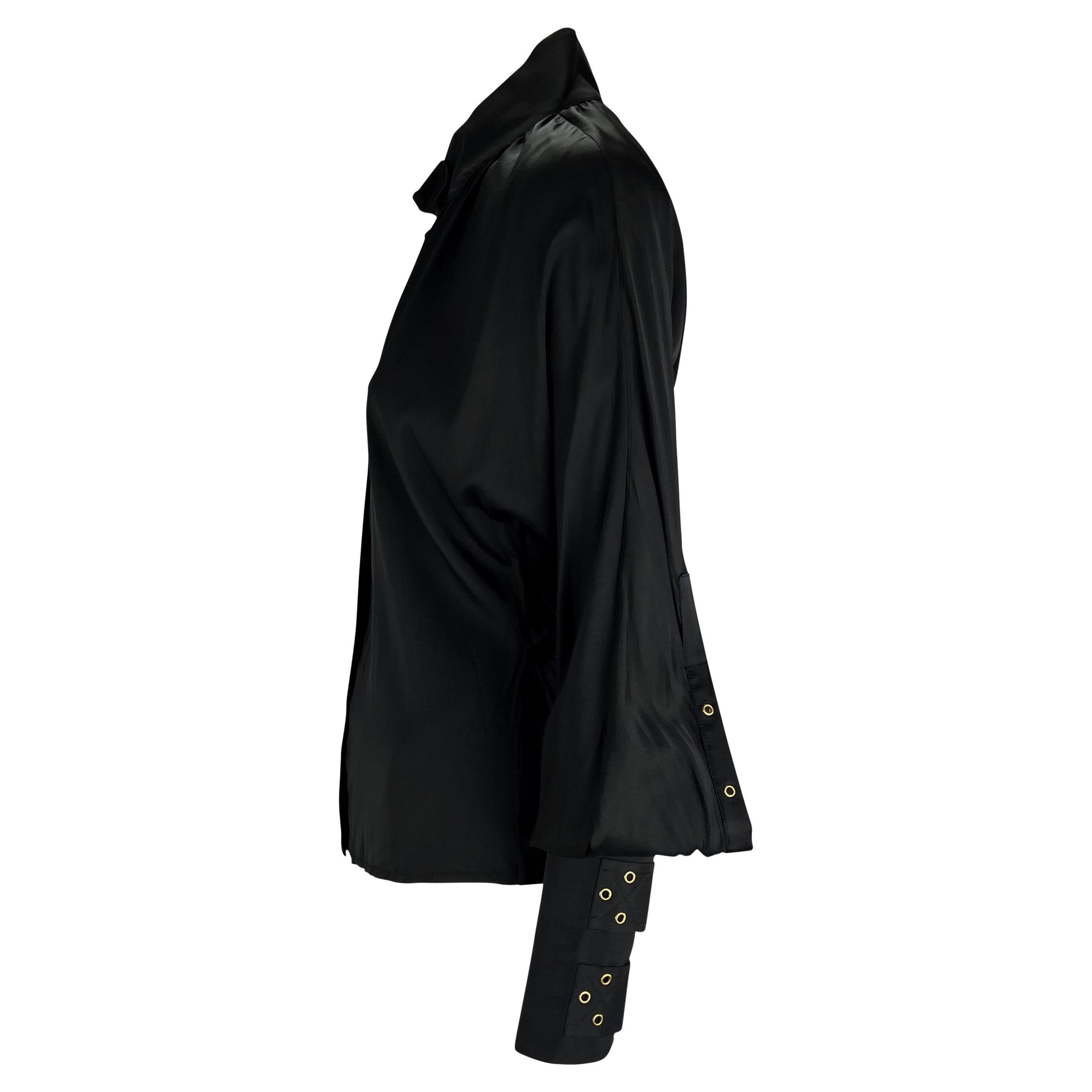 Noir F/W 2003 Gucci by Tom Ford Top à manches longues avec bretelles en soie noire  en vente