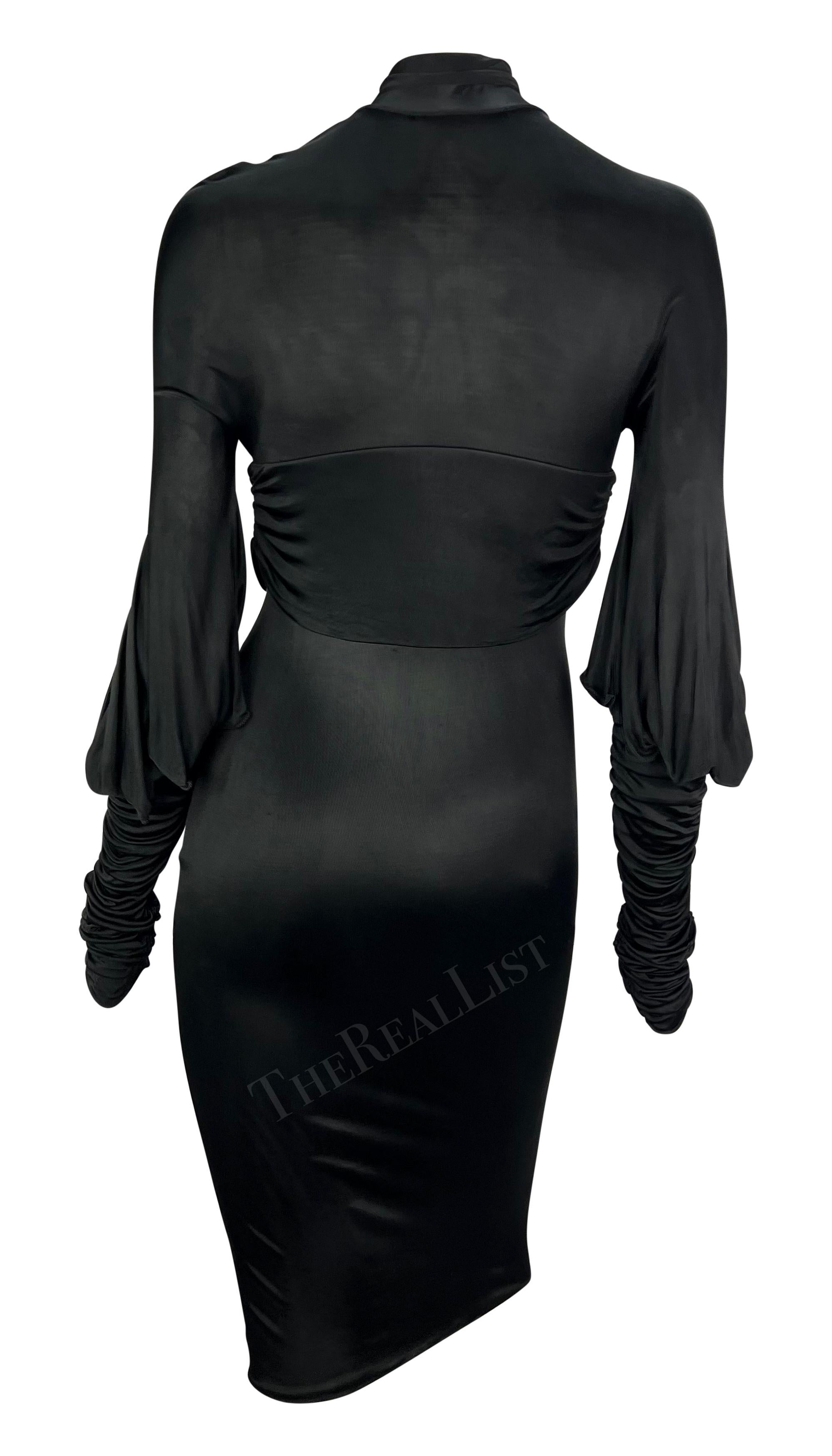 Women's F/W 2003 Gucci by Tom Ford Black Slinky Ruched Long Sleeve Bodycon Dress For Sale