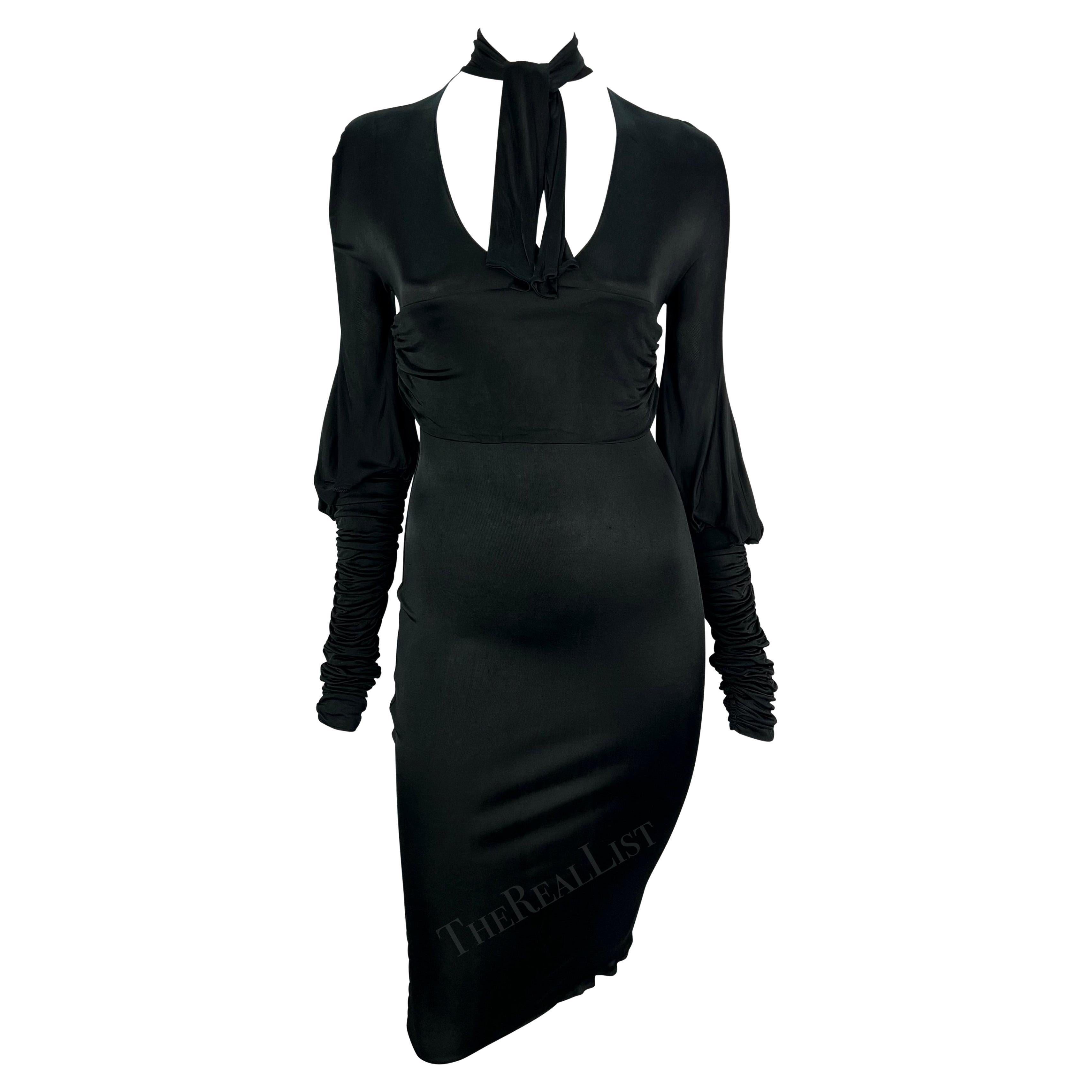 F/W 2003 Gucci by Tom Ford Black Slinky Ruched Long Sleeve Bodycon Dress For Sale