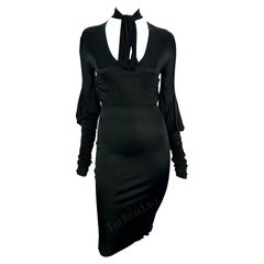 F/W 2003 Gucci by Tom Ford Black Slinky Ruched Long Sleeve Bodycon Dress