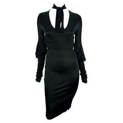 F/W 2003 Gucci by Tom Ford Schwarzes Slinky gerafftes langärmeliges Bodycon-Kleid mit langen Ärmeln