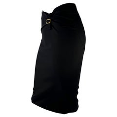 F/W 2003 Gucci by Tom Ford Black Stretch Gold Buckle Bodycon Skirt