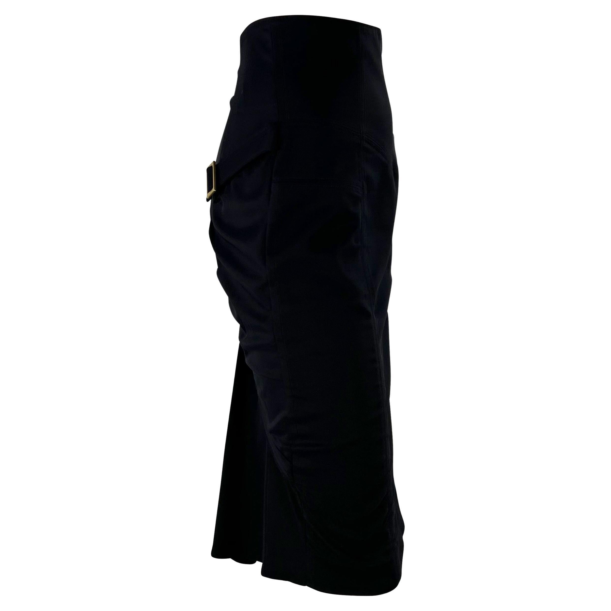 F/W 2003 Gucci by Tom Ford Bodycon Ruched Double Logo Buckle Stretch Skirt For Sale 1