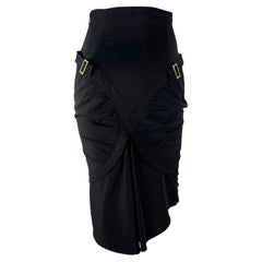 F/W 2003 Gucci by Tom Ford Bodycon Ruched Double Logo Buckle Stretch Skirt