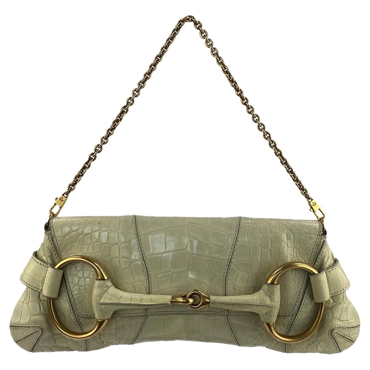 F/W 2003 Gucci by Tom Ford Creme Crocodile Large Horsebit Convertible  Clutch at 1stDibs