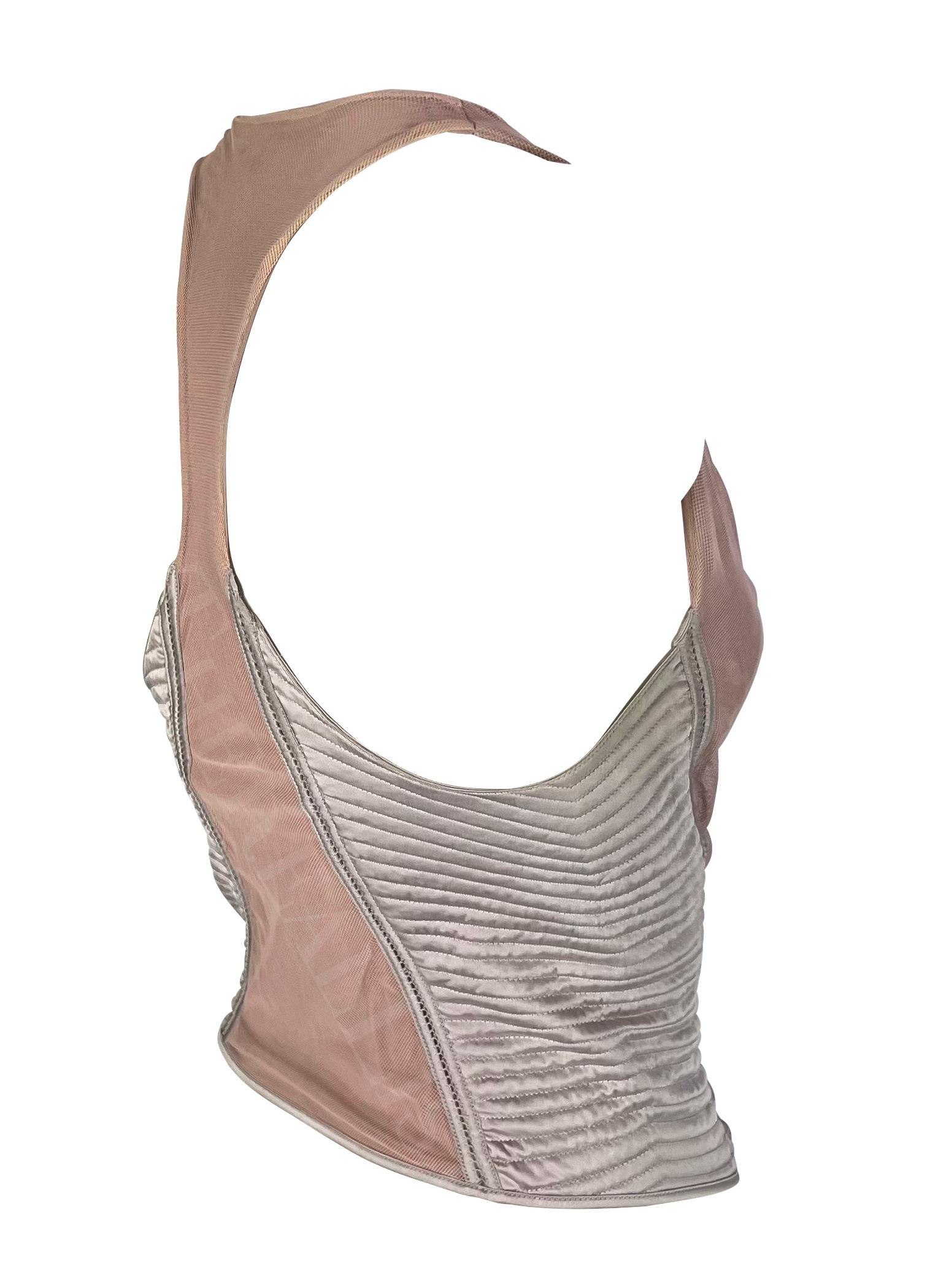 F/W 2003 Gucci by Tom Ford Pink Mesh Quilted Satin Stretch Racerback Tank Top In Good Condition For Sale In West Hollywood, CA