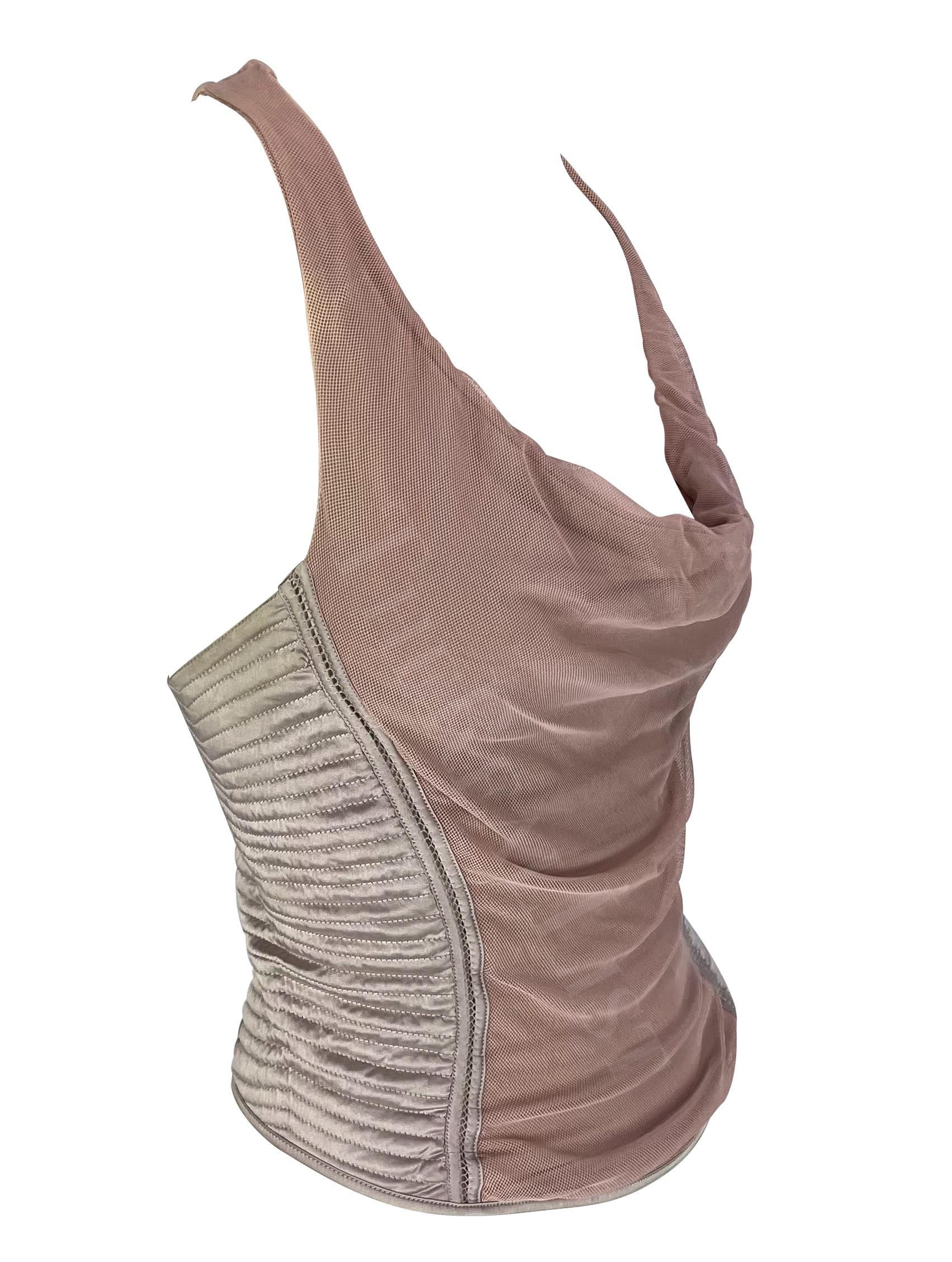 F/W 2003 Gucci by Tom Ford Pink Mesh Quilted Satin Stretch Racerback Tank Top For Sale 1