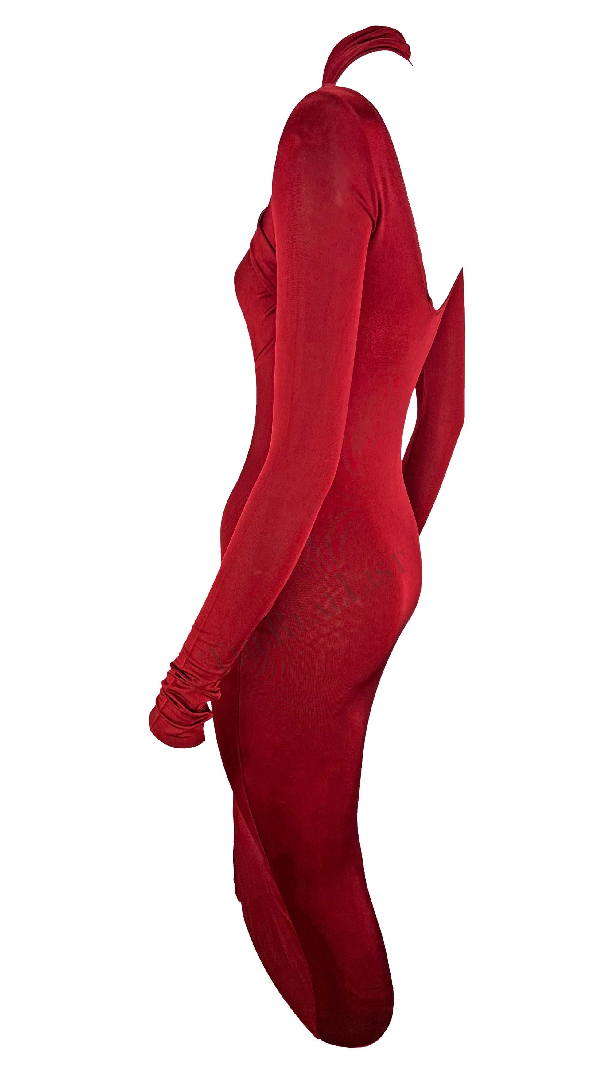 Women's F/W 2003 Gucci by Tom Ford Red Bondage Strap Convertible Stretch Bodycon Dress For Sale