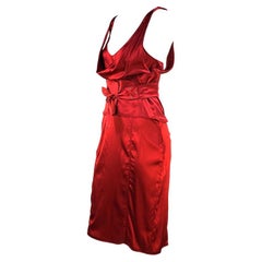 F/W 2003 Gucci by Tom Ford Red Silk Satin Corset Belted Runway Dress