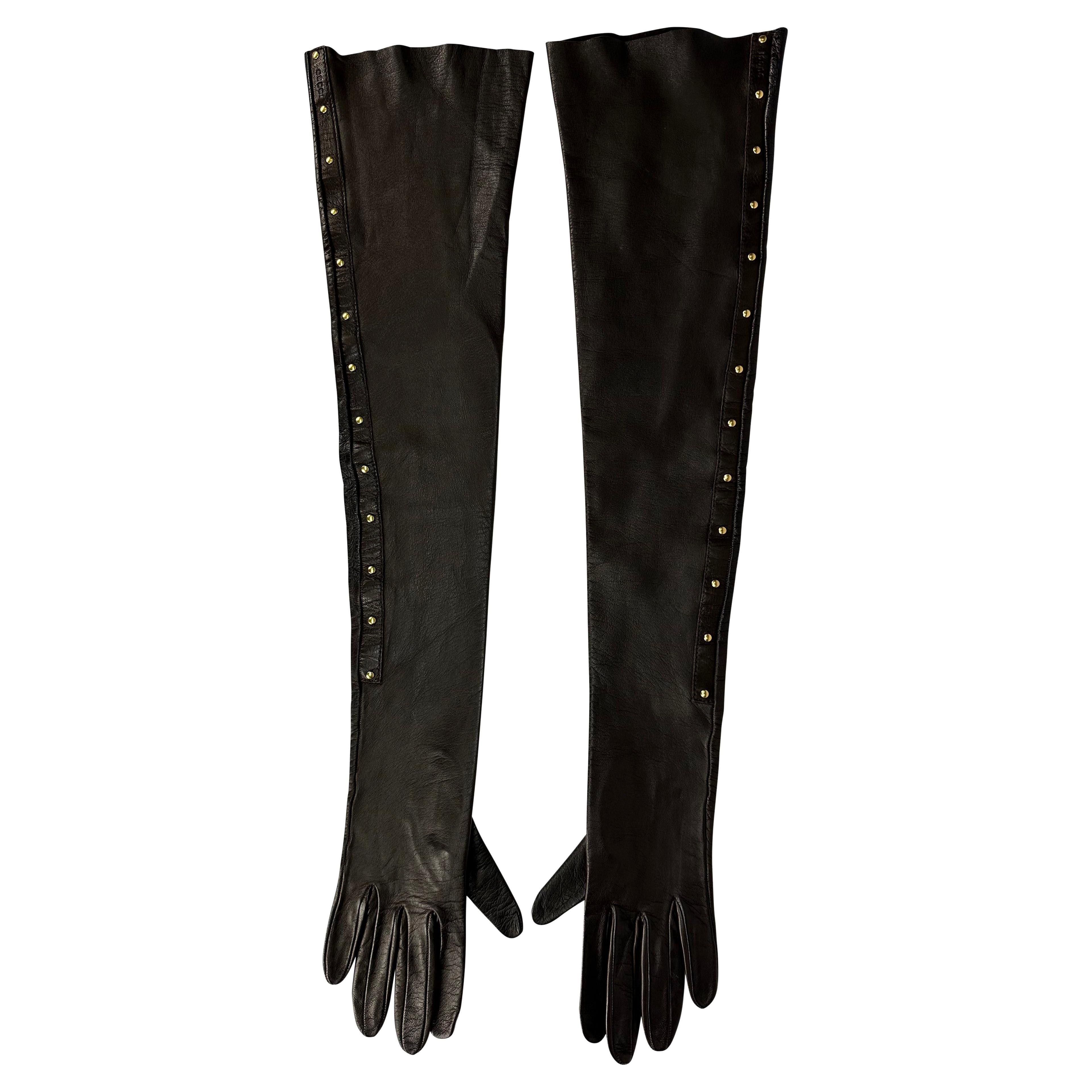F/W 2003 Gucci by Tom Ford Runway Ad Studded Black Leather Gloves For Sale
