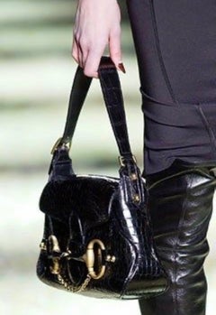 F/W 2003 Gucci by Tom Ford Runway Black Alligator Horsebit Chain Shoulder Bag