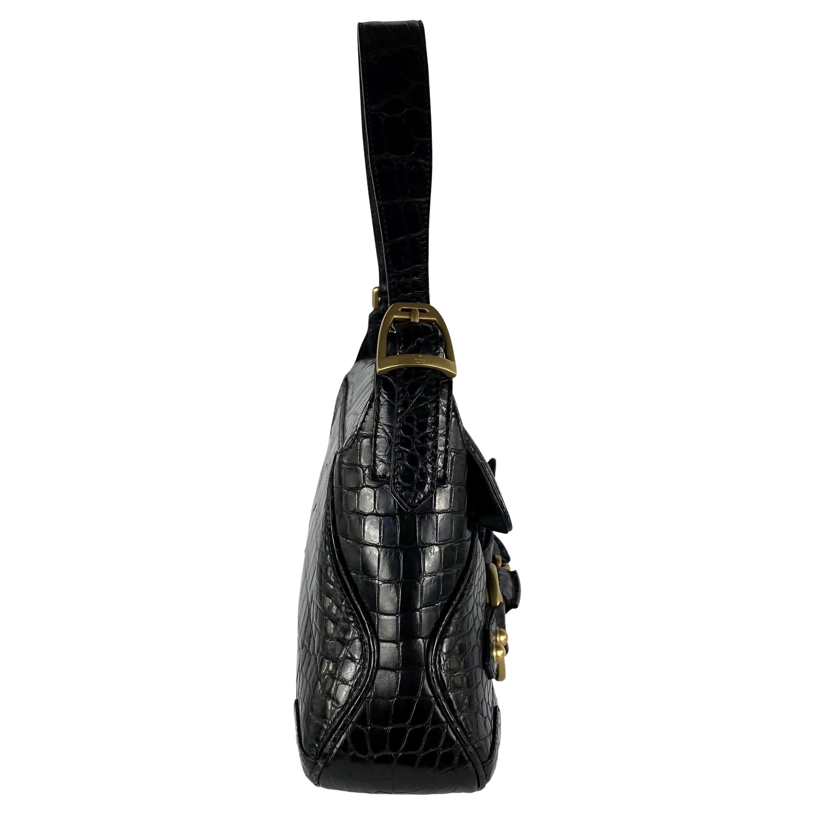 F/W 2003 Gucci by Tom Ford Runway Black Alligator Horsebit Chain Shoulder Bag  2