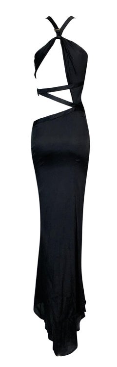 F/W 2003 Gucci by Tom Ford Runway Black Stretch Silk Cut-Out Gown Dress