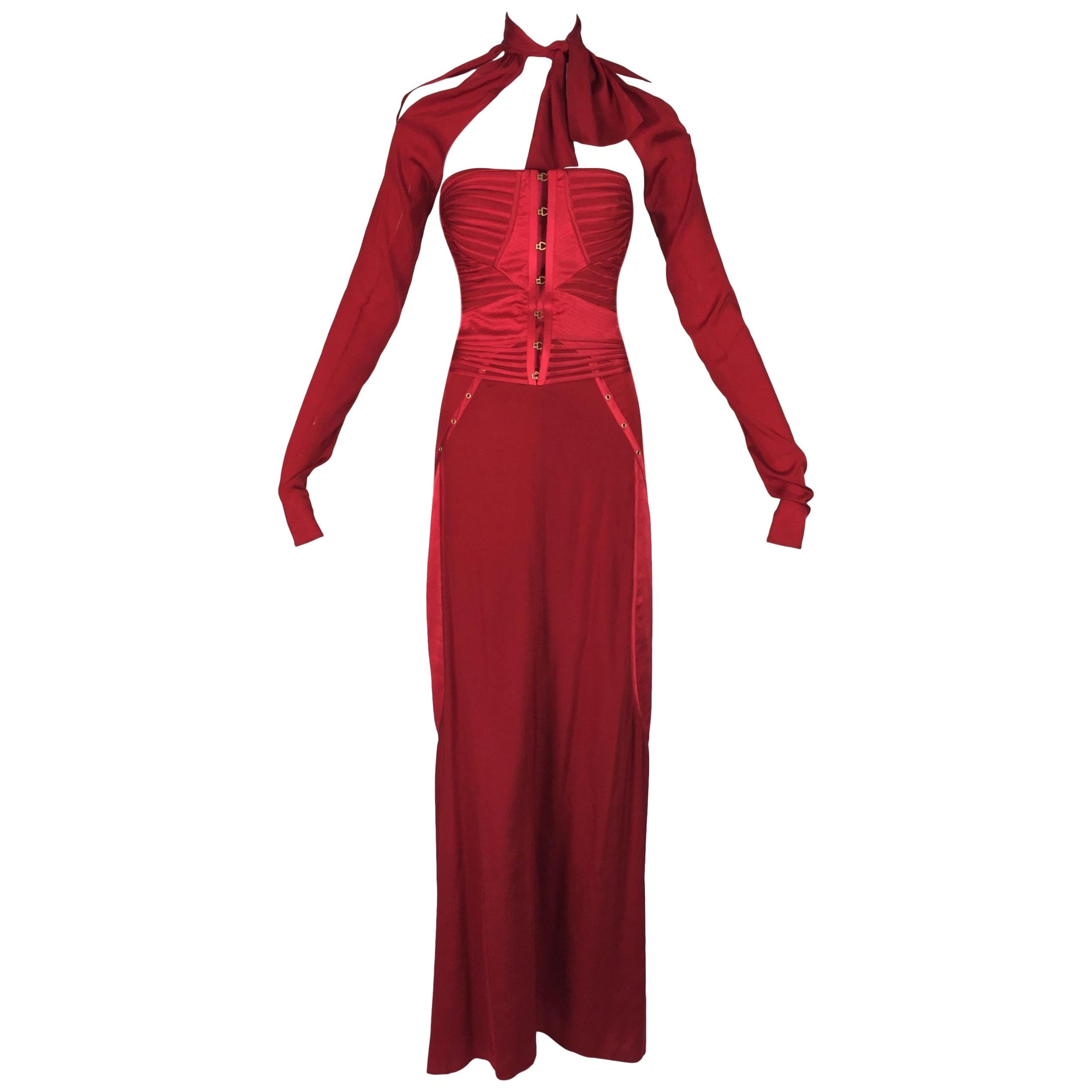 F/W 2003 Gucci by Tom Ford Runway Red Strapless Corset Gown Dress