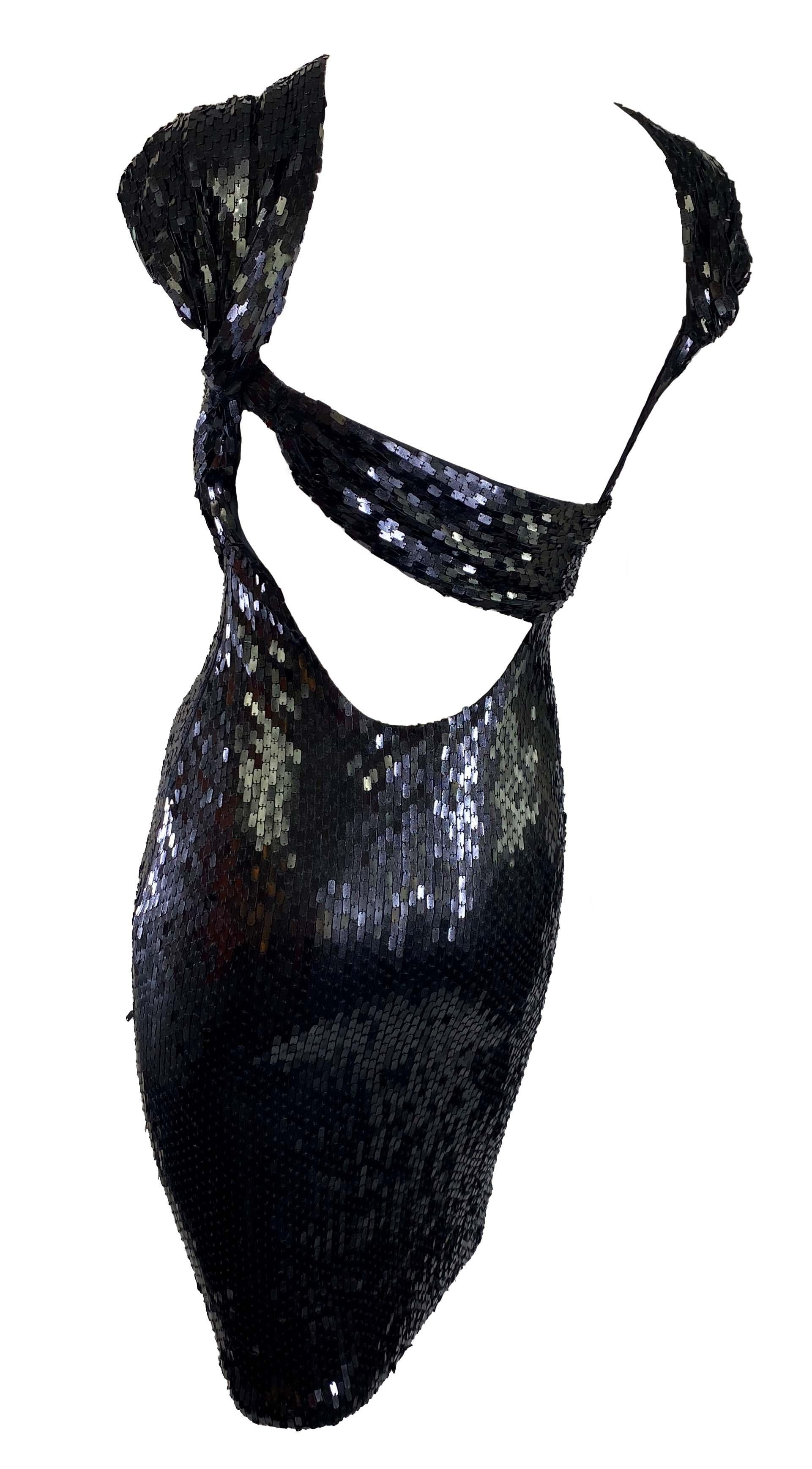 Pasarela F/W 2003 Gucci by Tom Ford Vestido Convertible con Tirantes de Lentejuelas Negro