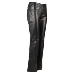 F/W 2003 Gucci by Tom Ford Pantalon en cuir noir lisse avec boucle en métal doré