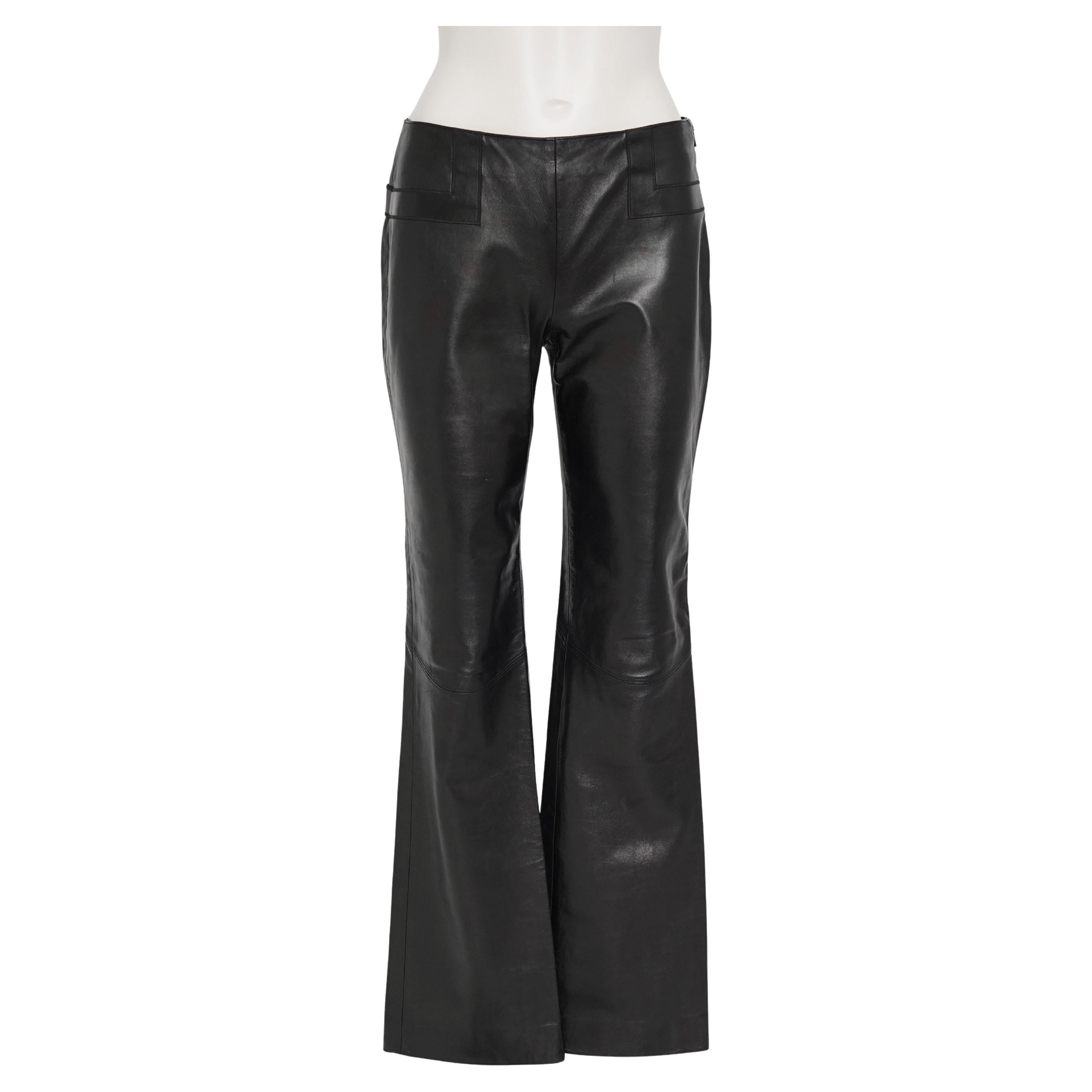 F/W 2003 Gucci by Tom Ford Soft Smooth Black Leather Pants With Gold-Tone Buckle For Sale