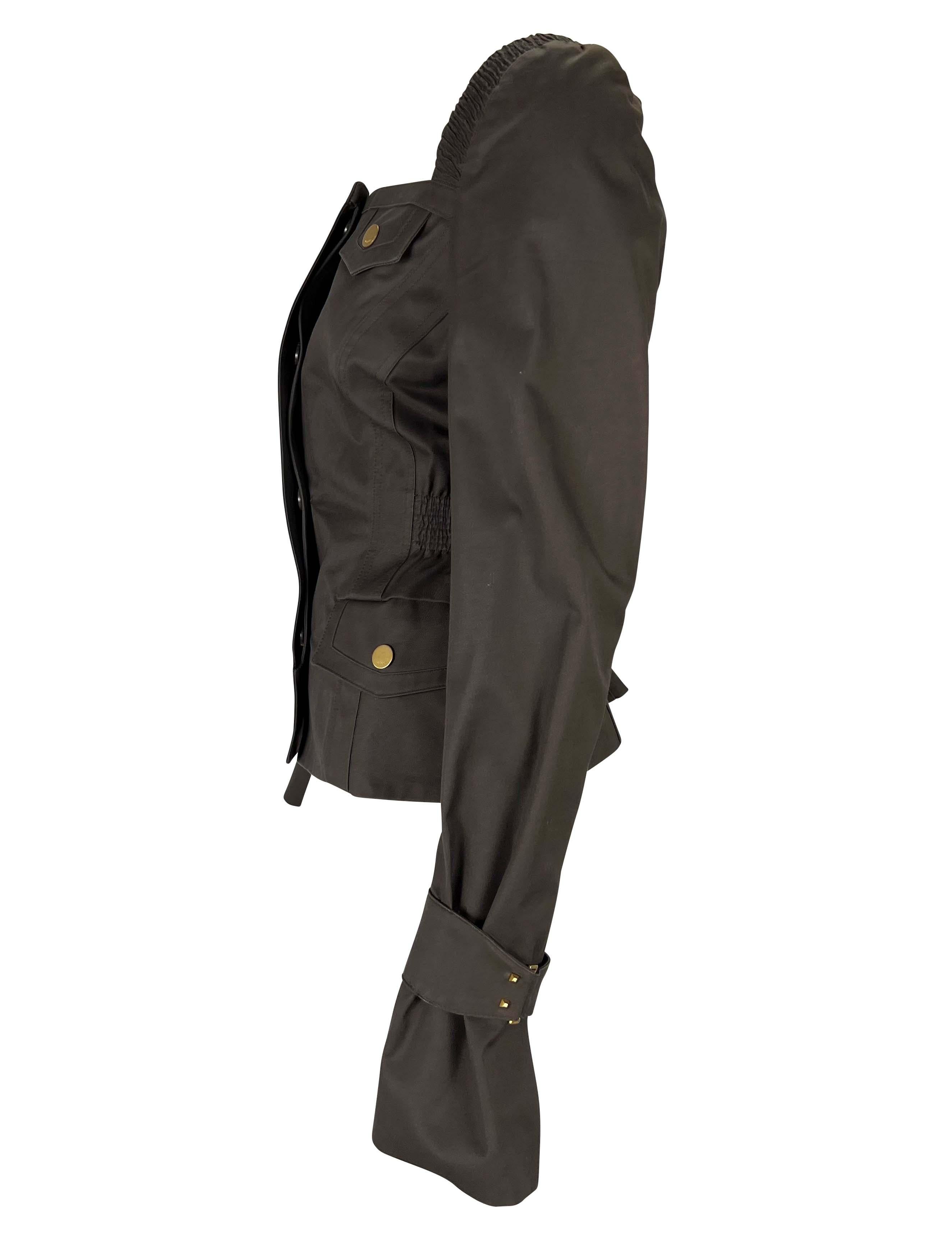Black F/W 2003 Gucci by Tom Ford Square Cutout Neckline Brown Cotton Ruched Jacket