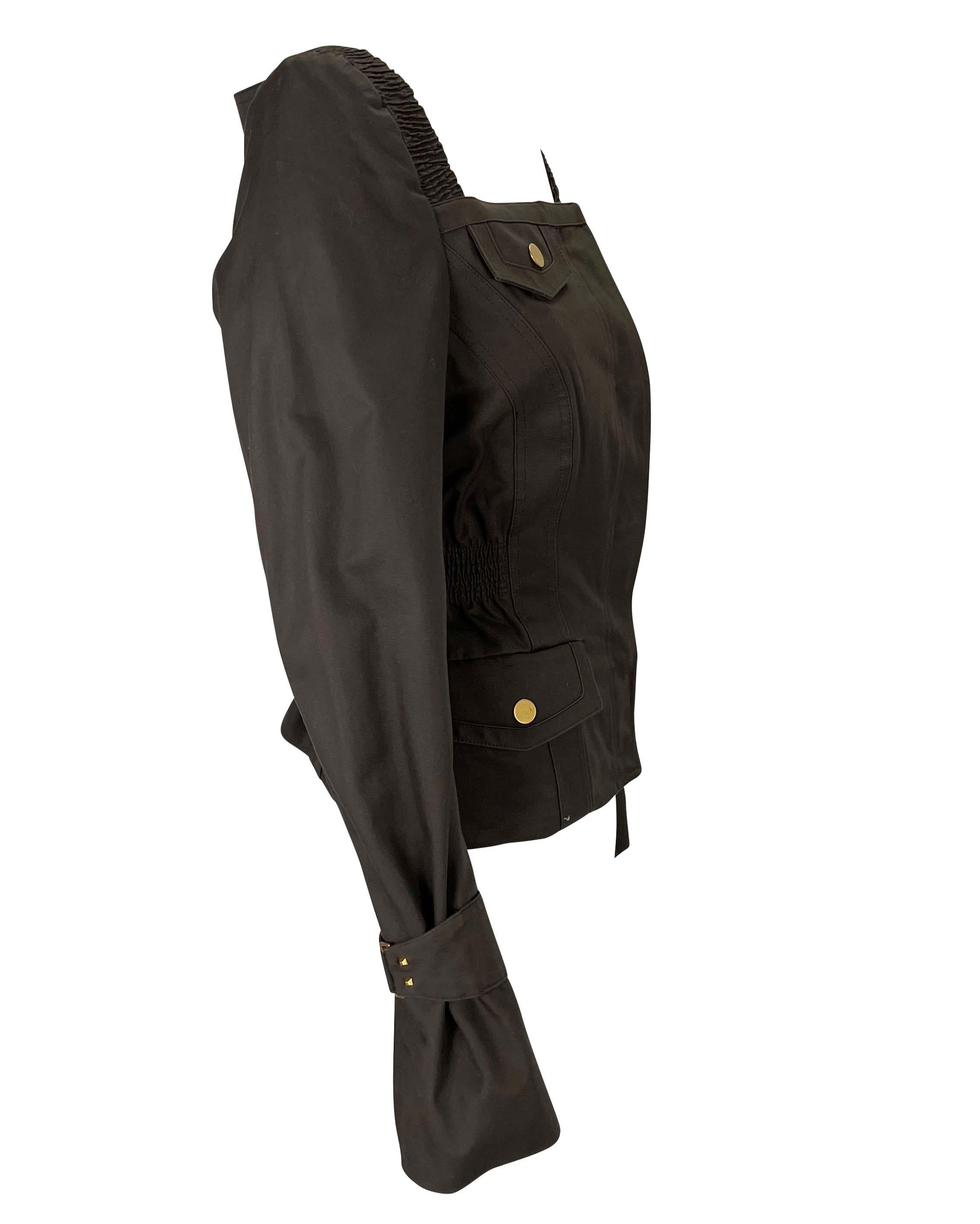 Women's F/W 2003 Gucci by Tom Ford Square Cutout Neckline Brown Cotton Ruched Jacket