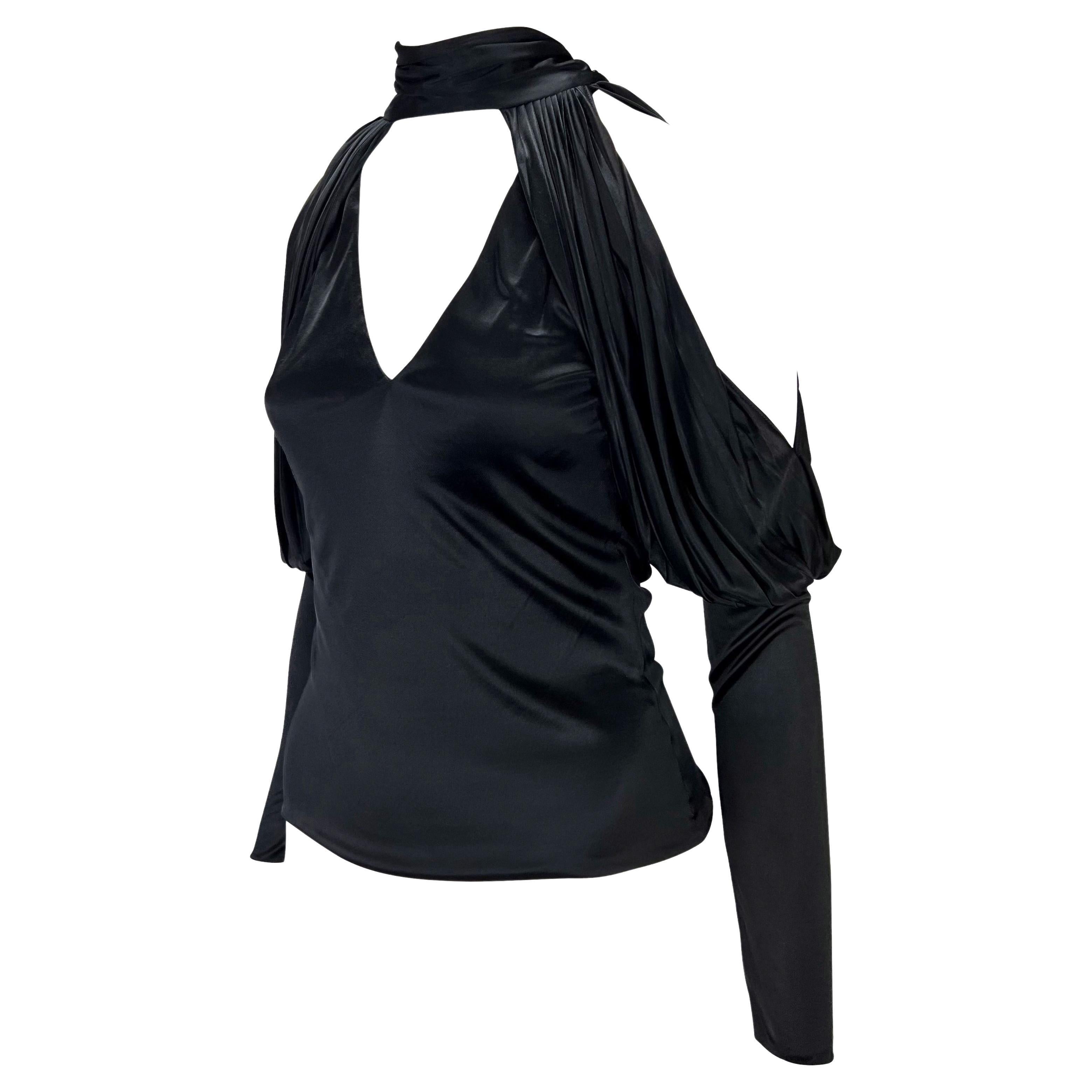 F/W 2003 Gucci by Tom Ford Stretch Viscose Black Backless Long Sleeve Blouse In Excellent Condition In West Hollywood, CA