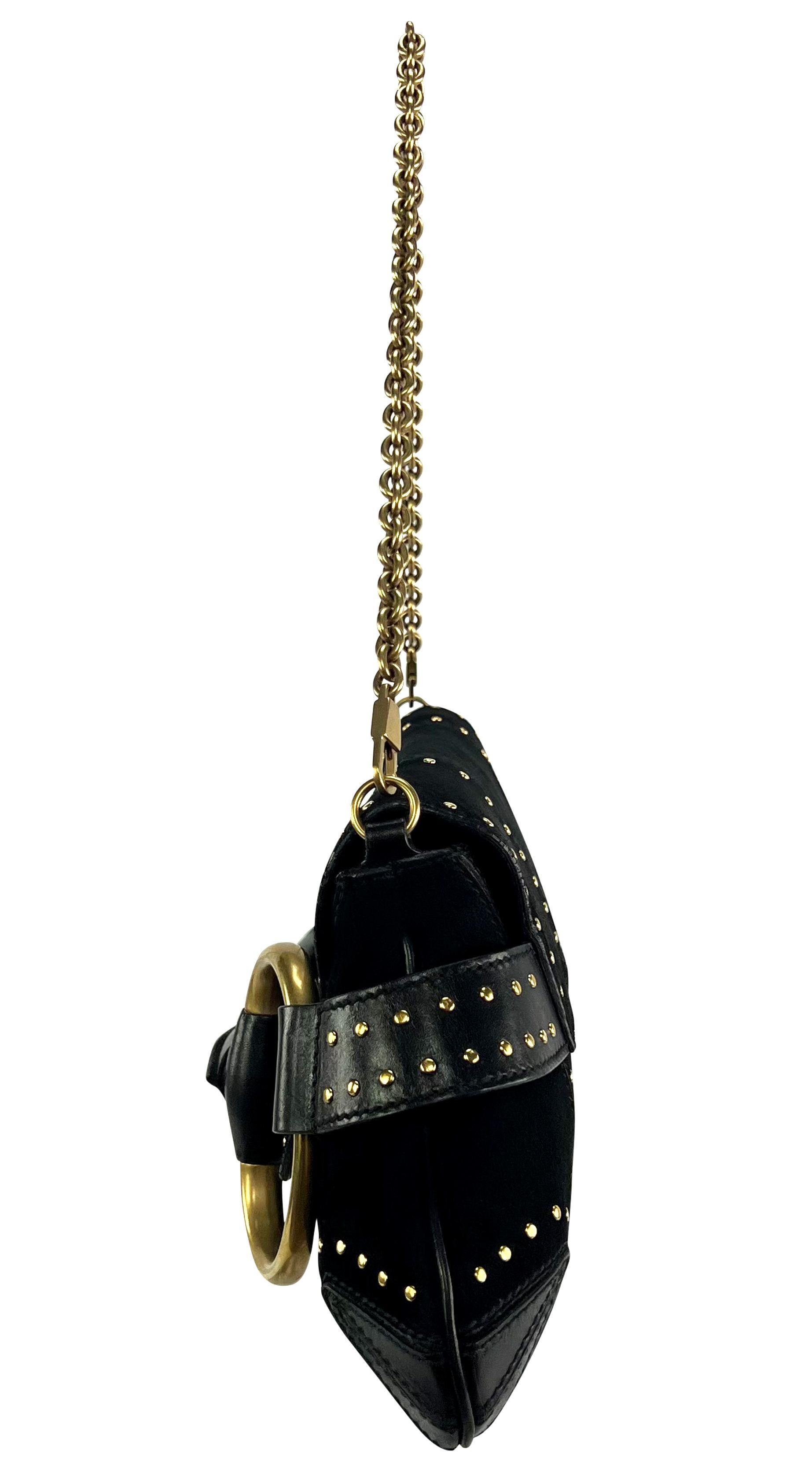 F/W 2003 Gucci by Tom Ford Studded Black Suede Oversized Gold Horsebit Clutch 2