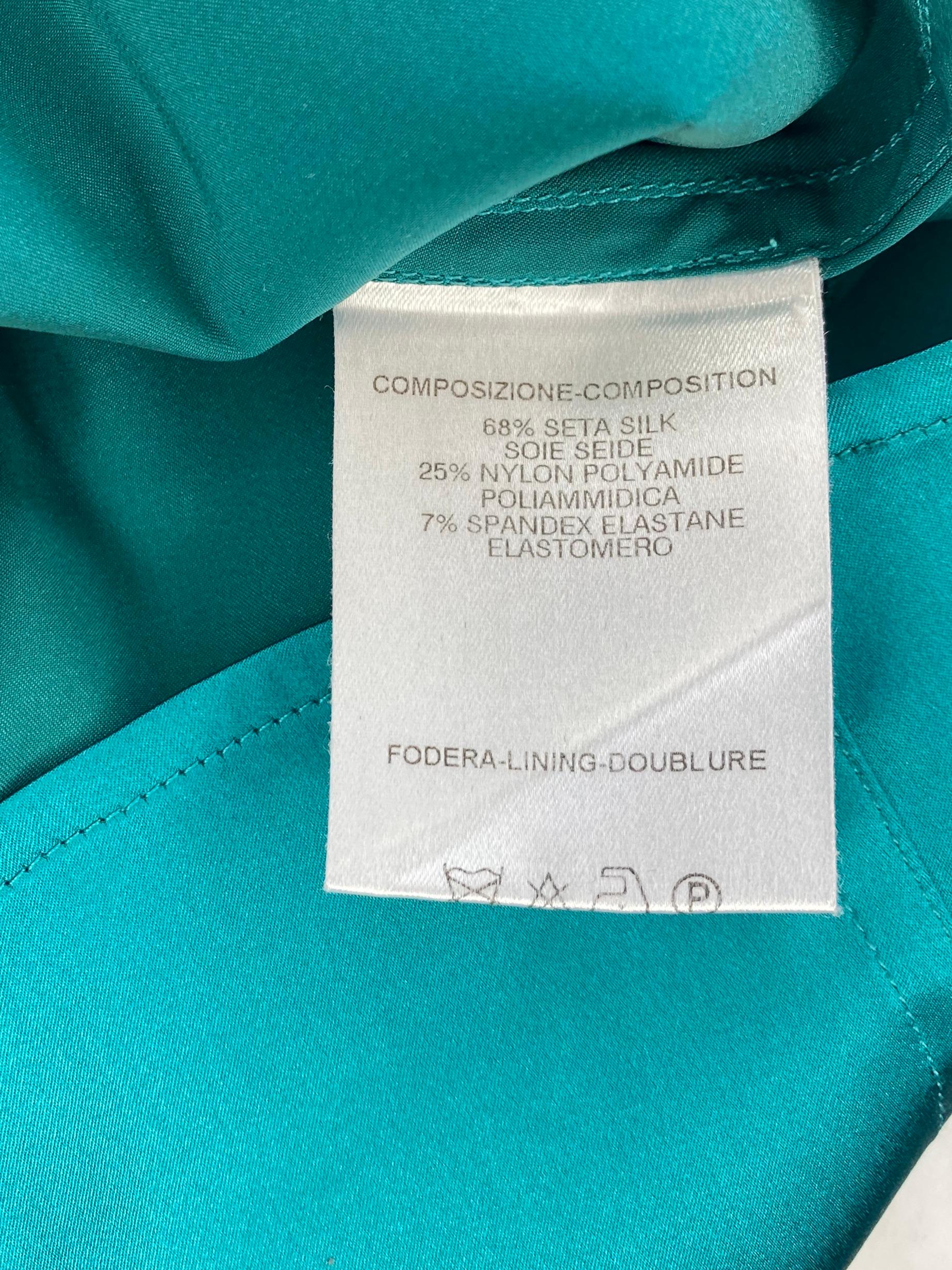 Women's F/W 2003 Gucci by Tom Ford Teal Satin Silk Blend Button Up Stretch Blouse For Sale